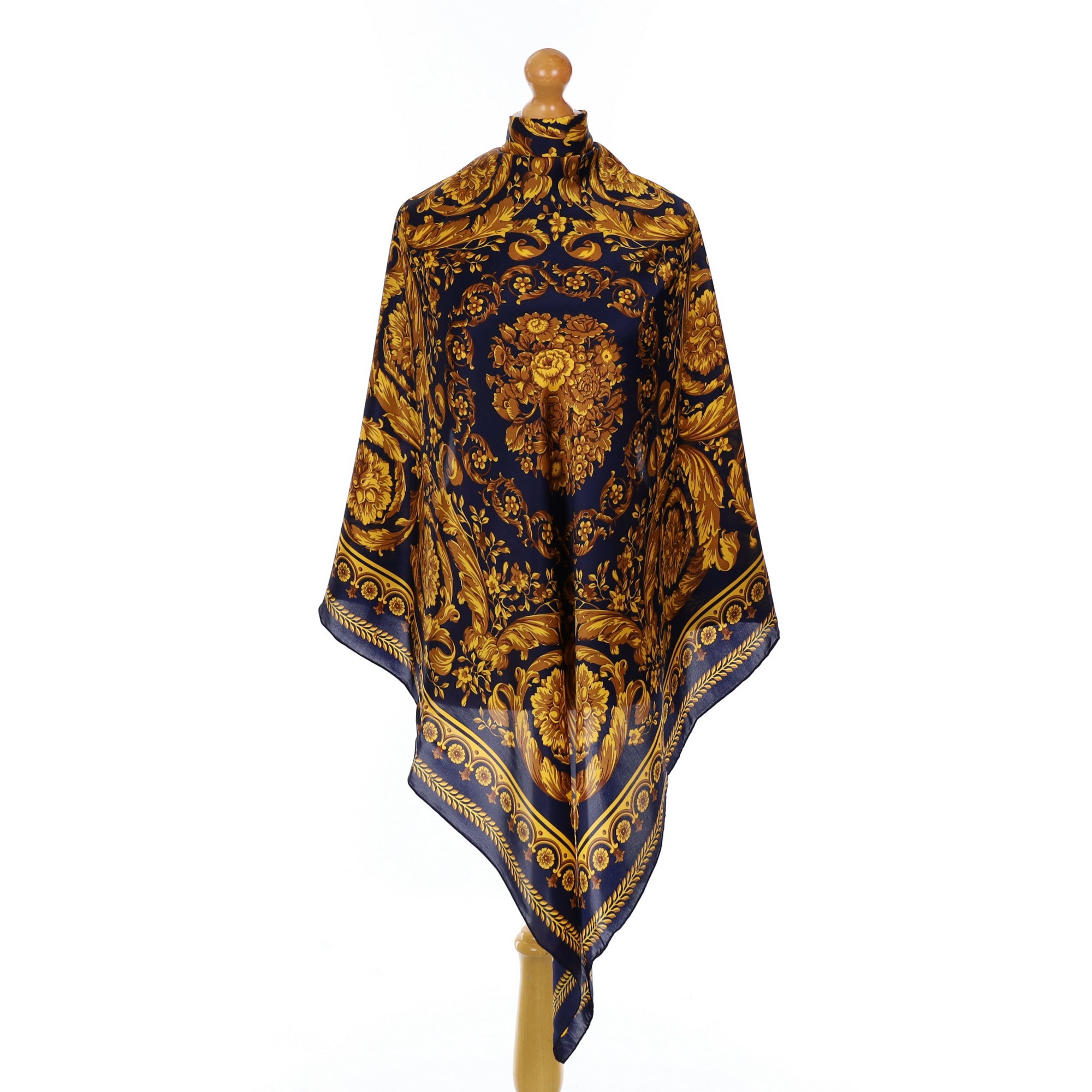 Baroque Pattern Navy and Gold Silk Scarf