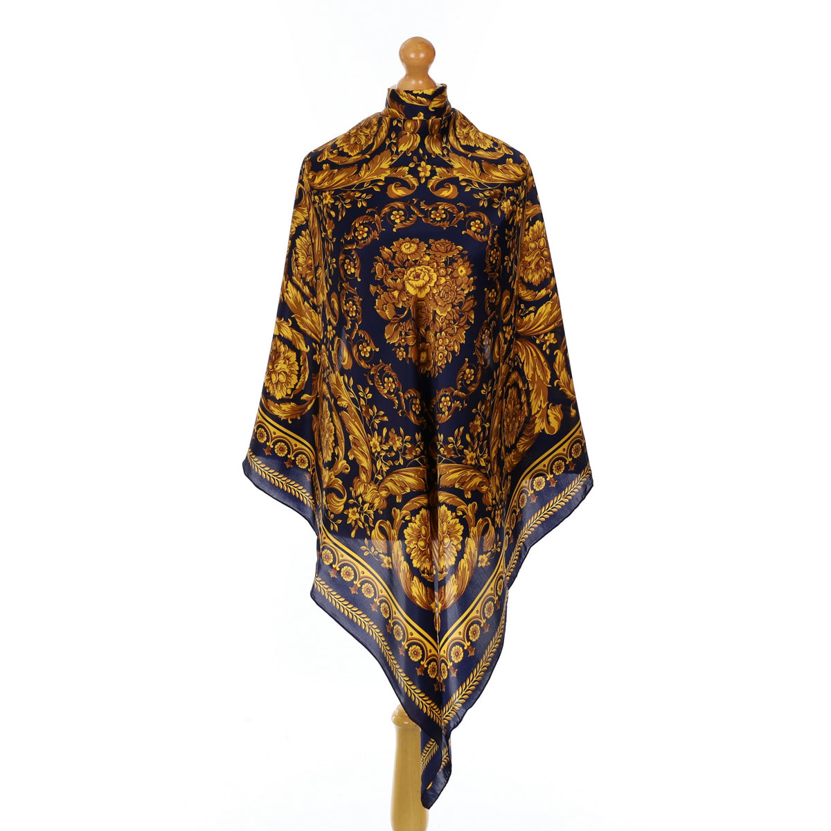 Baroque Pattern Navy and Gold Silk Scarf