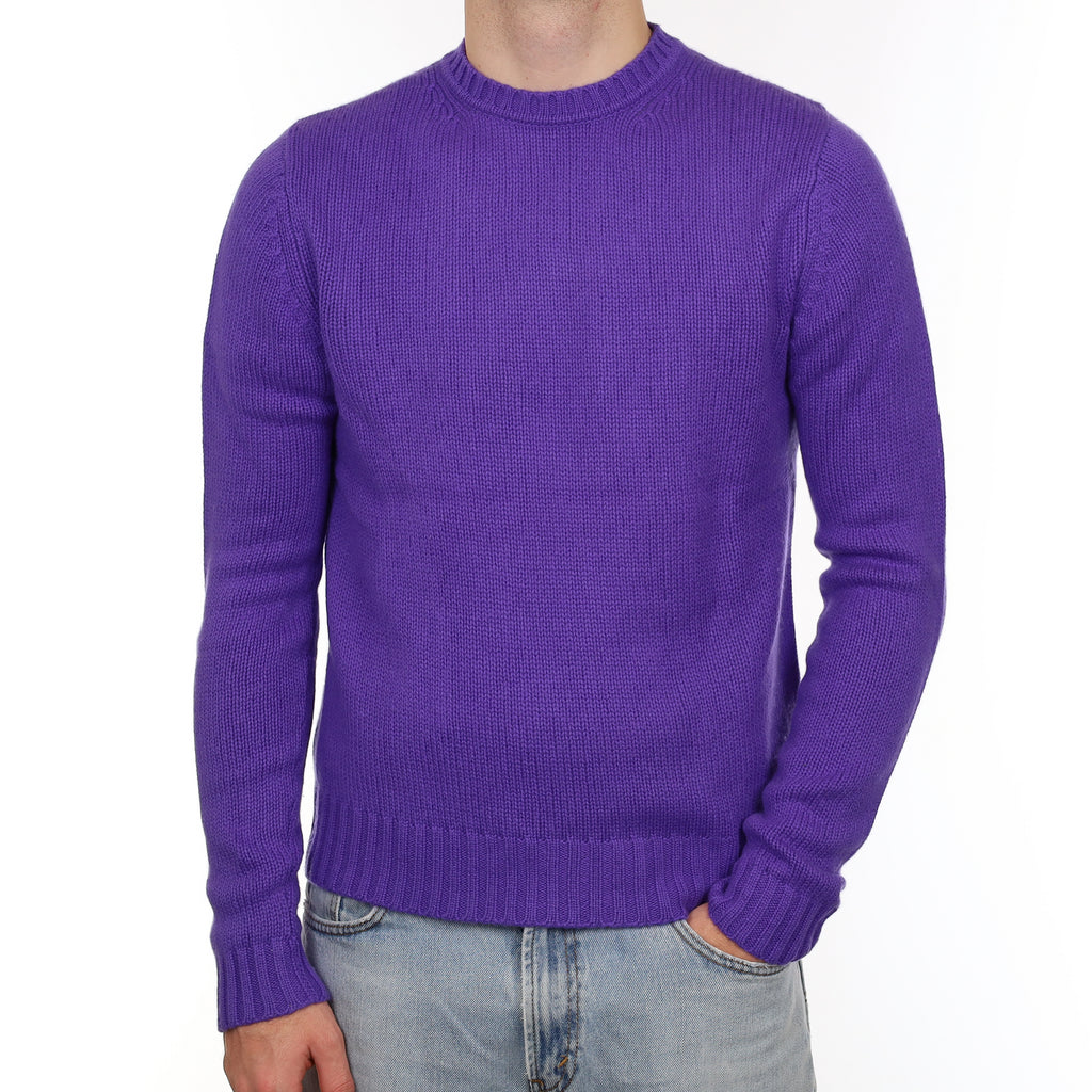 Men's Royal Purple Chunky Cashmere Crew Neck Jumper Medium