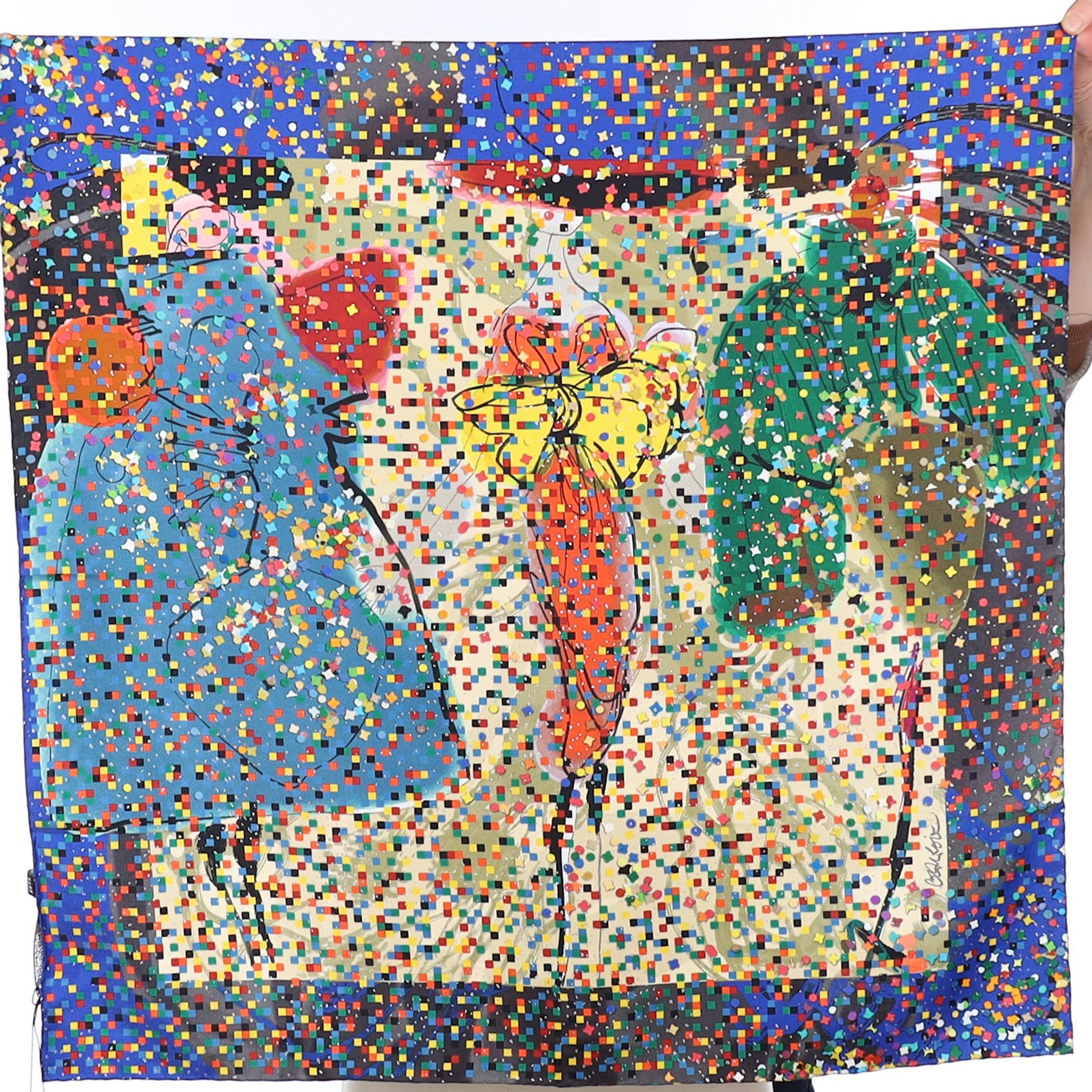 Brand New Christian Lacroix Colourful Pixel Silk Scarf