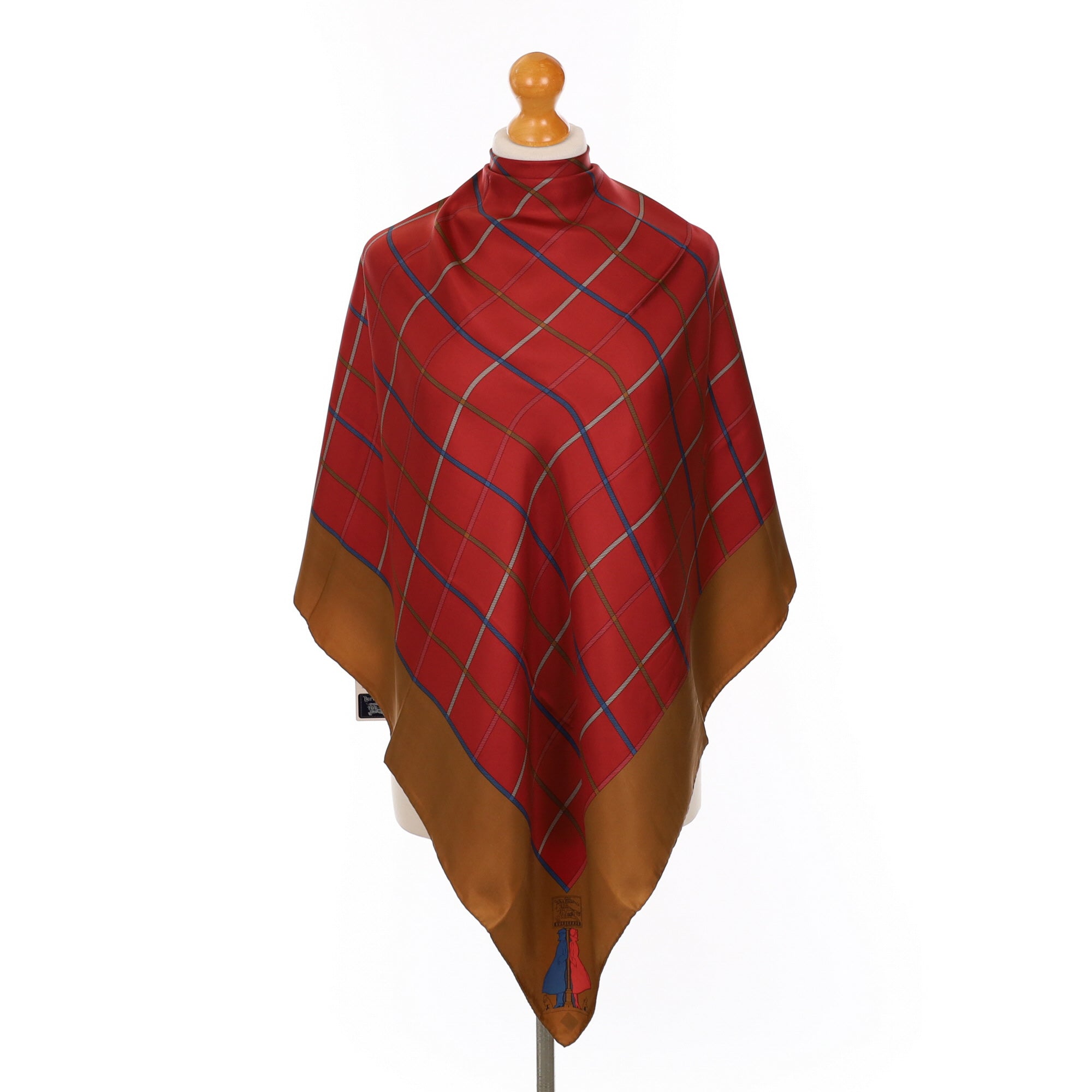 Brand New Burberrys Deep Red and Brown Vintage Silk Scarf