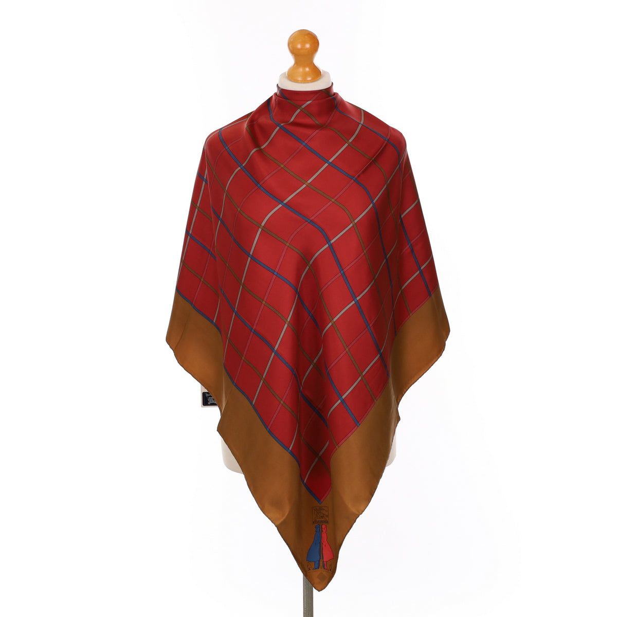 Brand New Burberrys Deep Red and Brown Vintage Silk Scarf