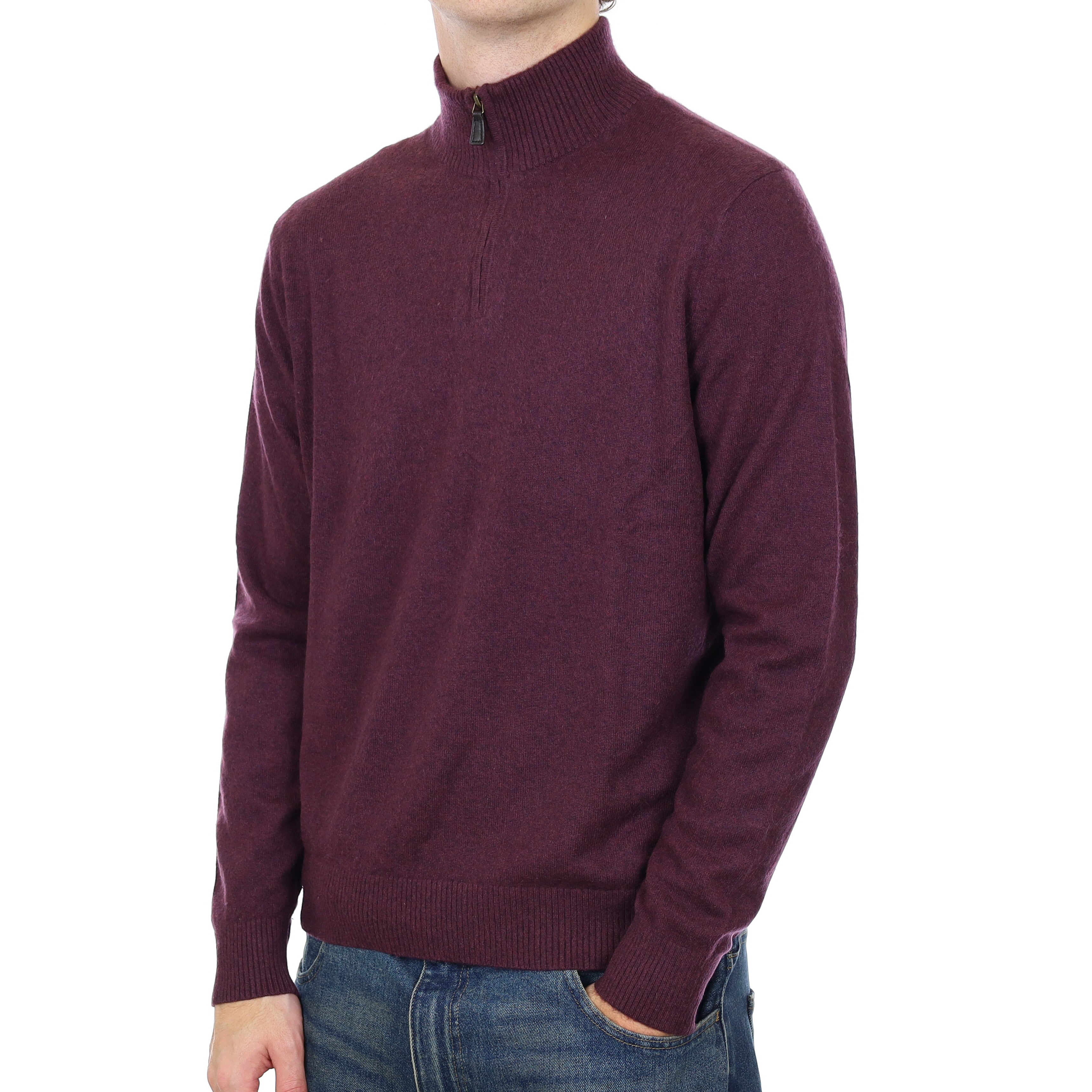 Men’s Bramble Purple Cashmere 1/4 Zip Jumper Large