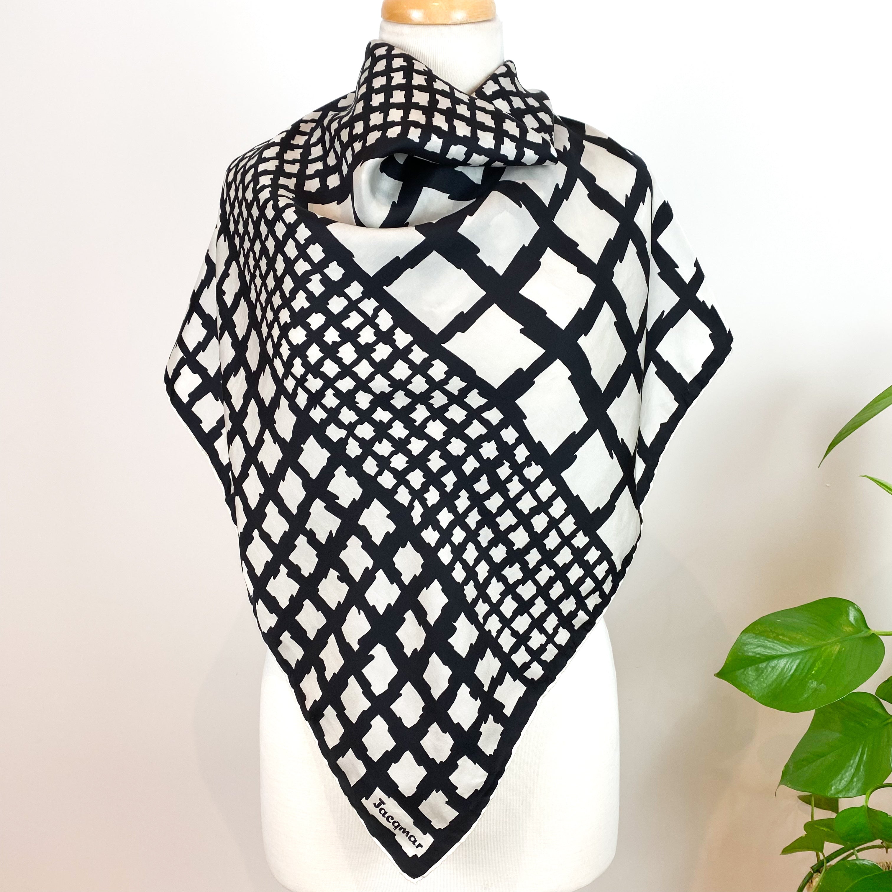 1970s Monochrome Jacqmar Silk Scarf