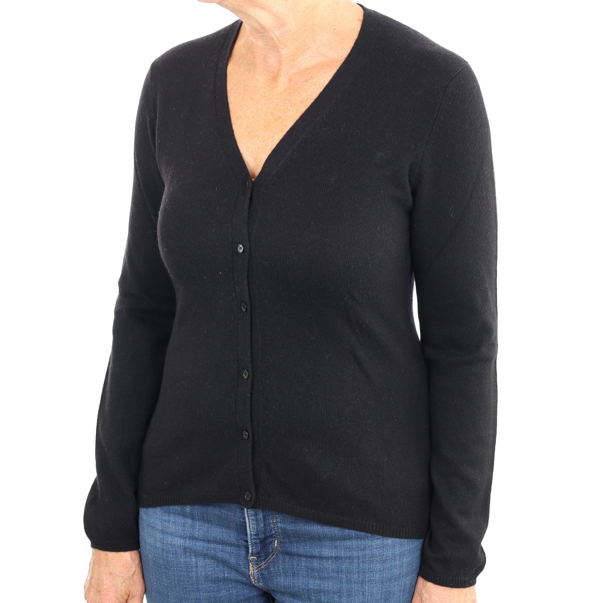 Black Cashmere V Neck Cardigan Medium
