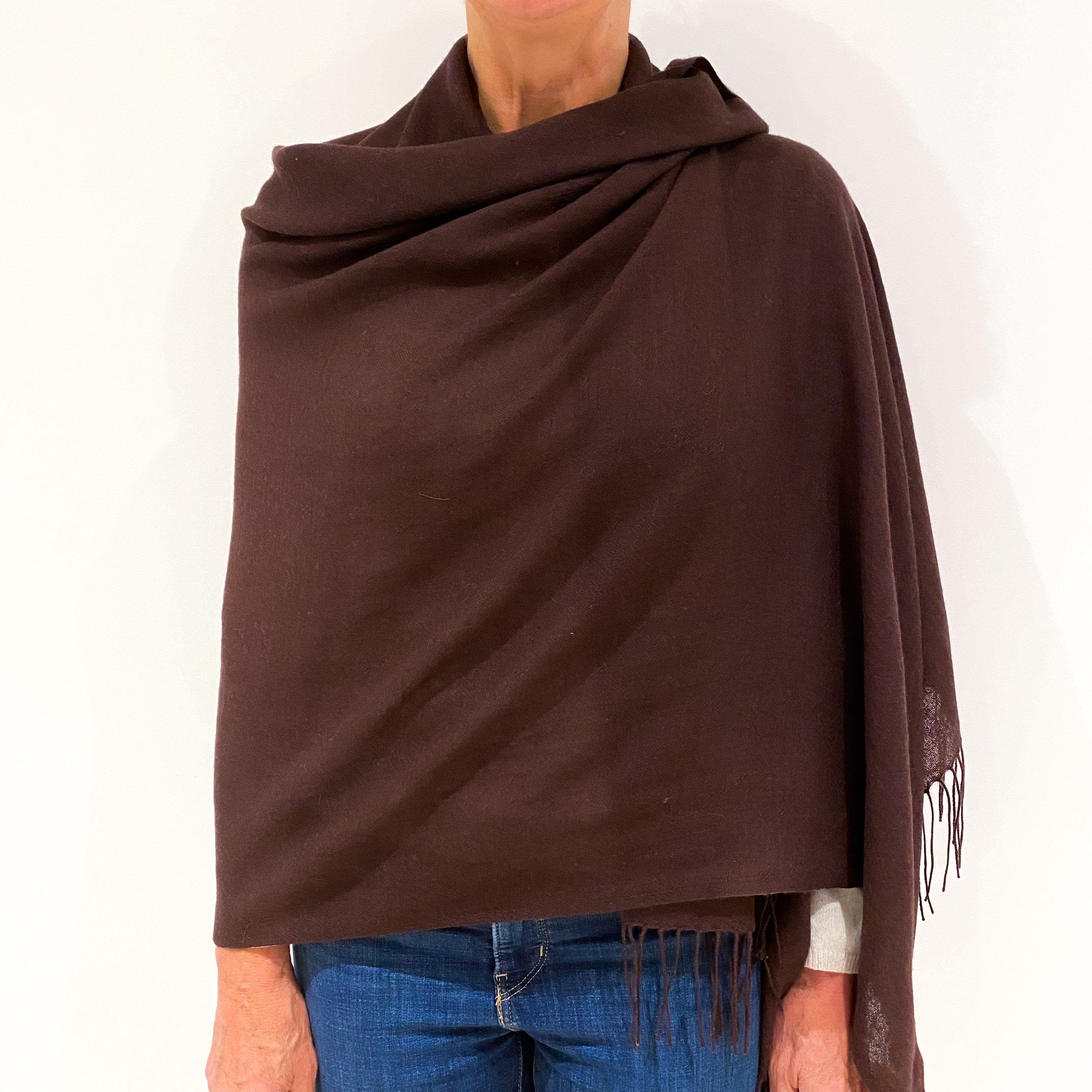 Brand New Bitter Chocolate Brown Cashmere Pashmina Scarf