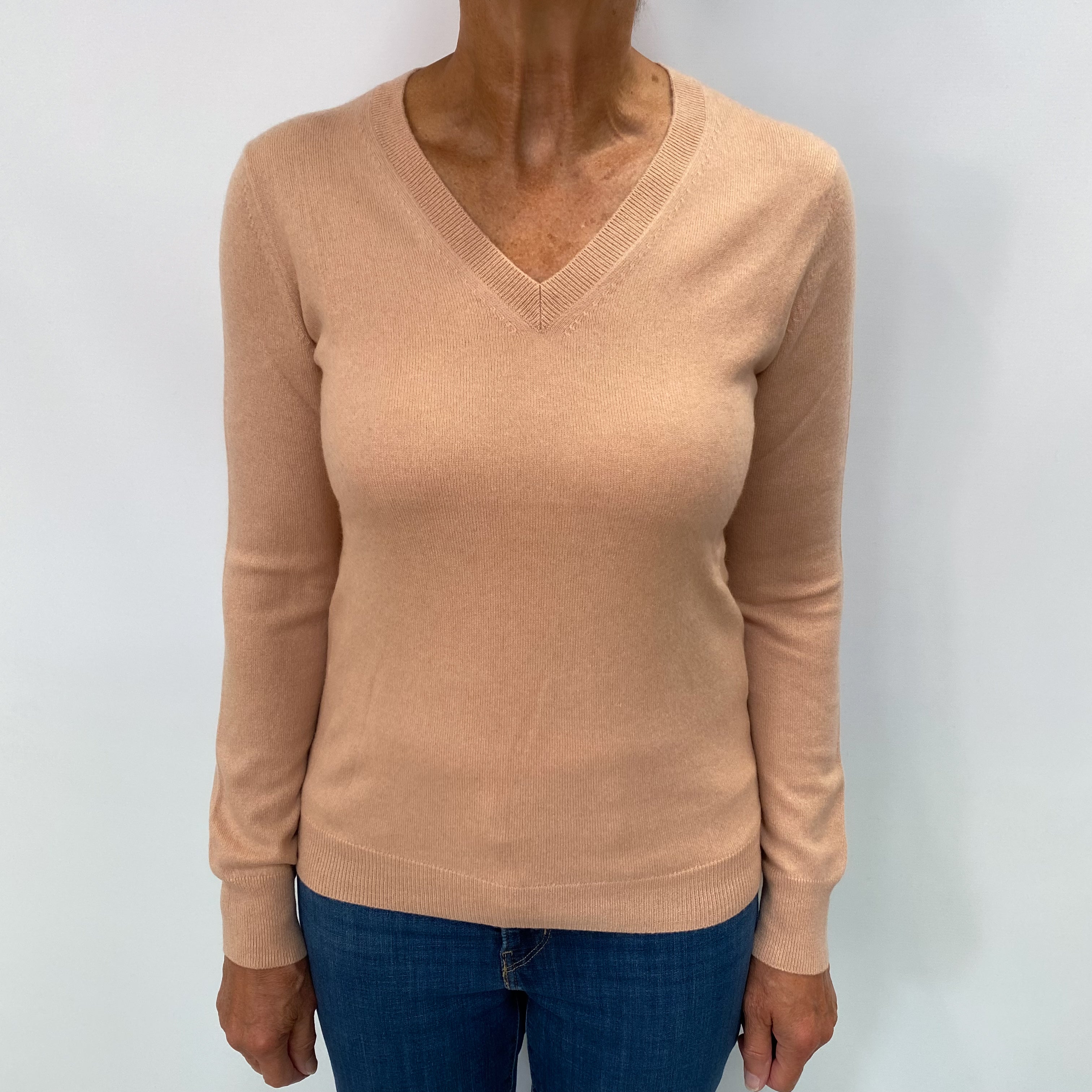 Dusky Pink Cashmere V Neck Jumper Medium