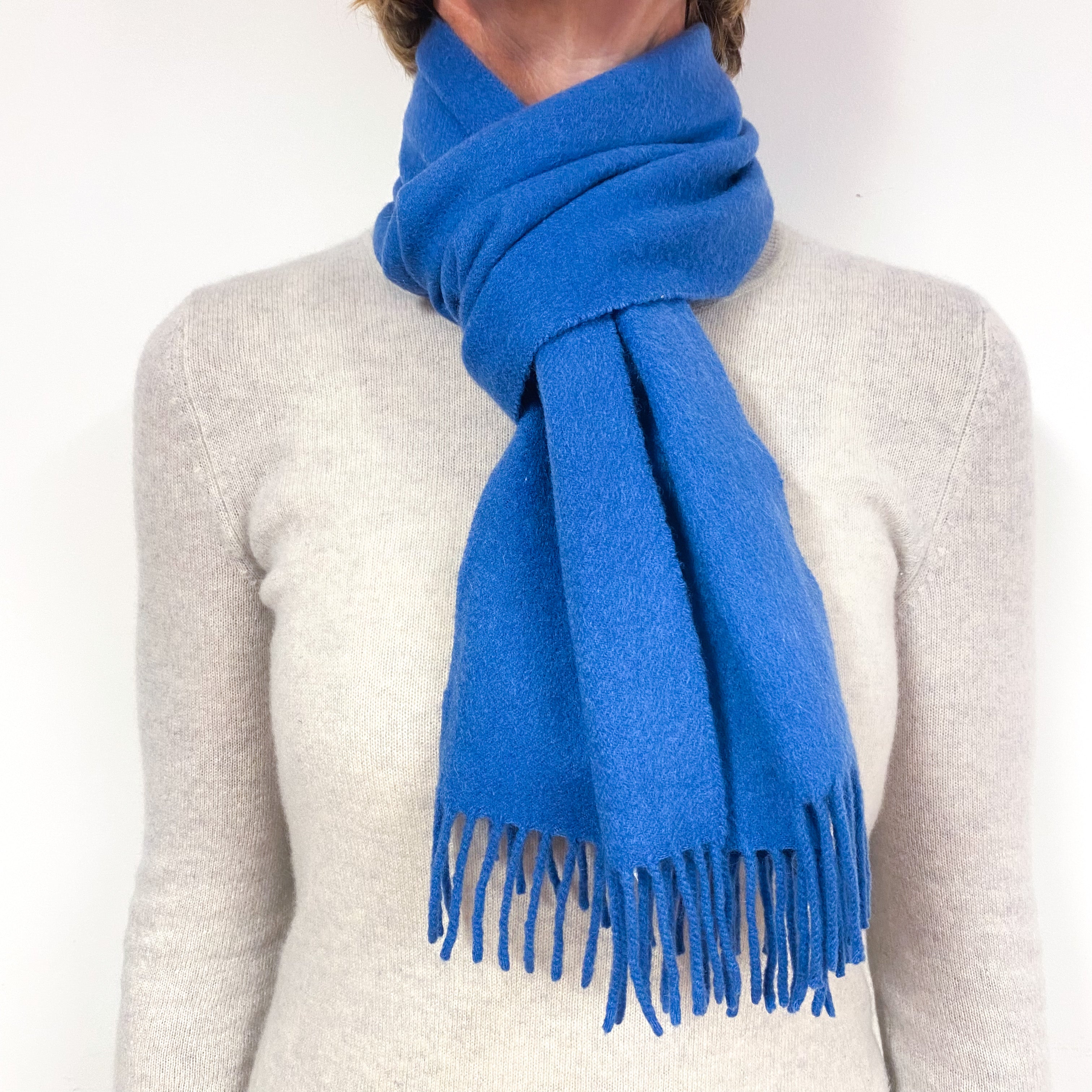 Air Force Blue Cashmere Fringed Woven Scarf