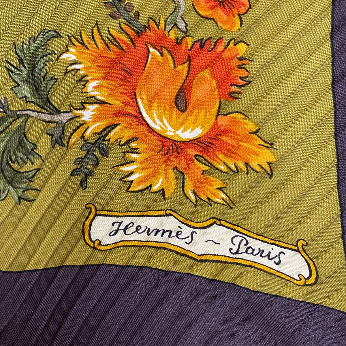 Pristine Boxed Hermès Les Jardiniers du Roy Vintage Silk Plisse Scarf