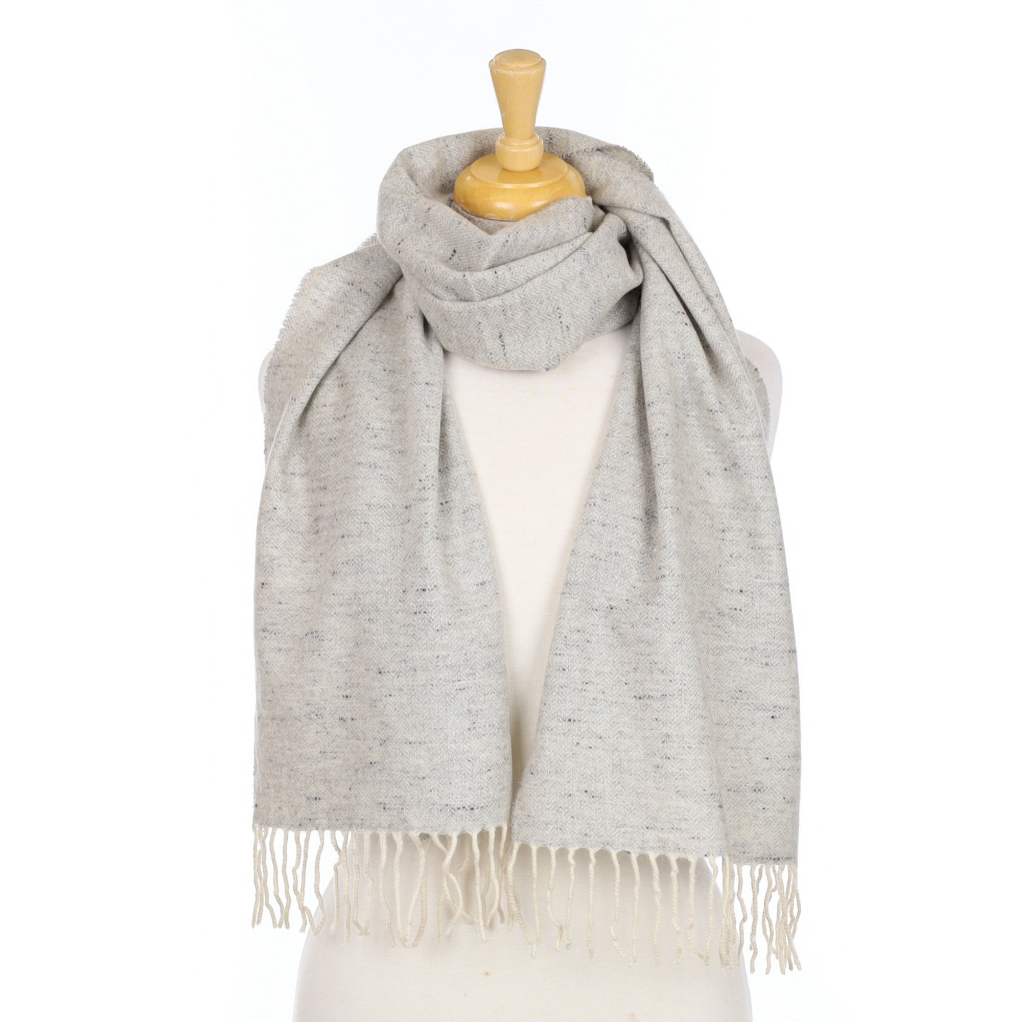 Smoke Grey Marl Herringbone Cashmere Woven Scarf