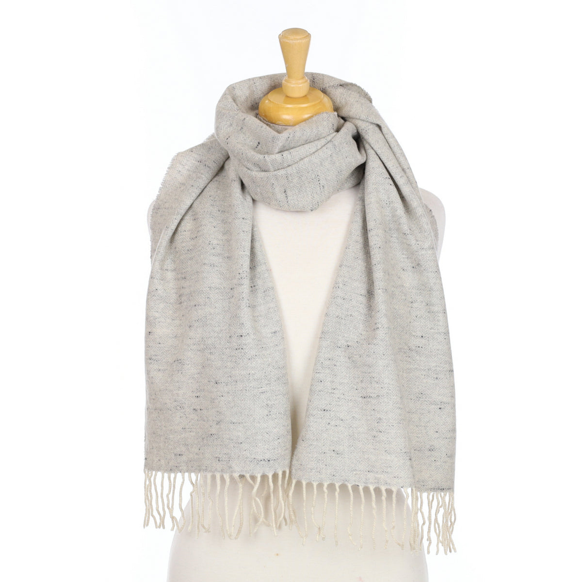 Smoke Grey Marl Herringbone Cashmere Woven Scarf