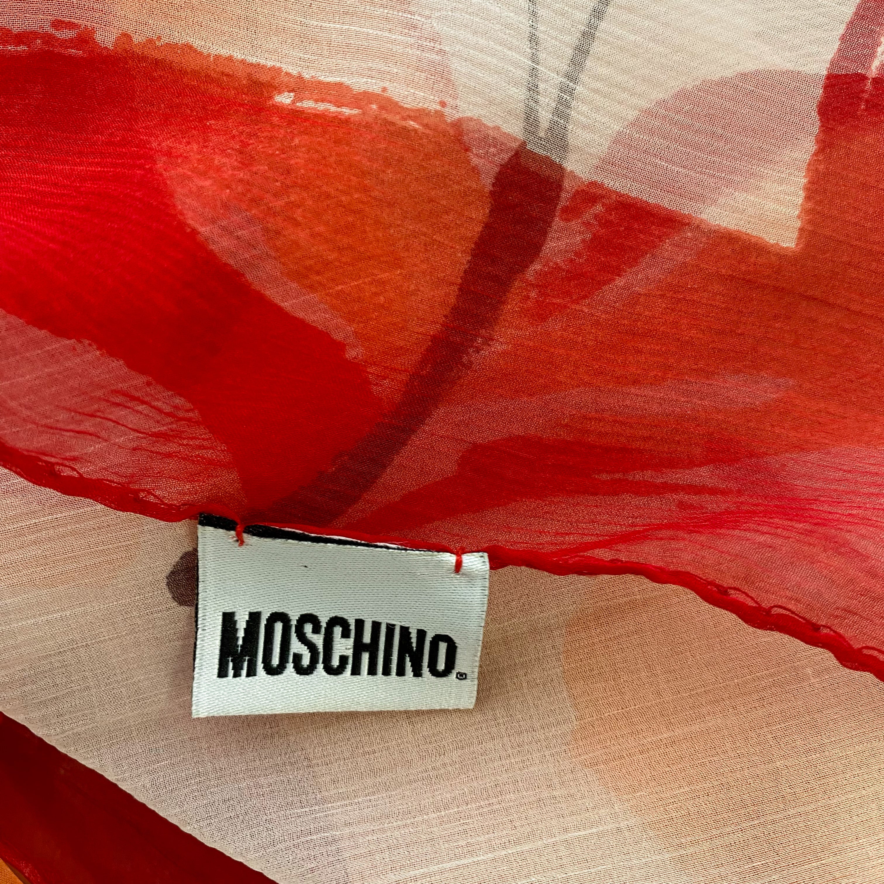 Moschino Red and White Long Silk Scarf