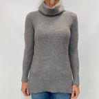 Ash Grey Cashmere Polo Neck Jumper Small