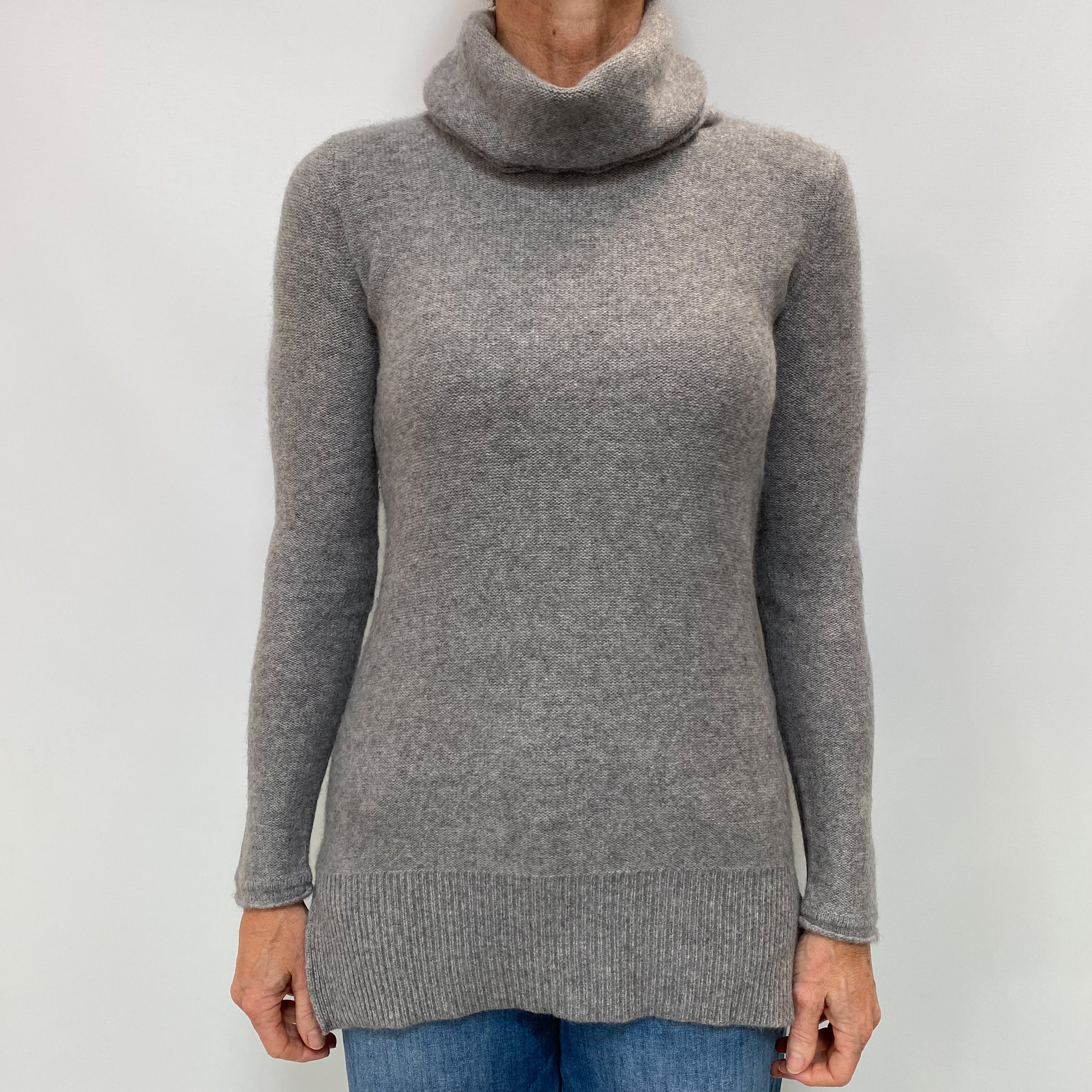 Ash Grey Cashmere Polo Neck Jumper Small