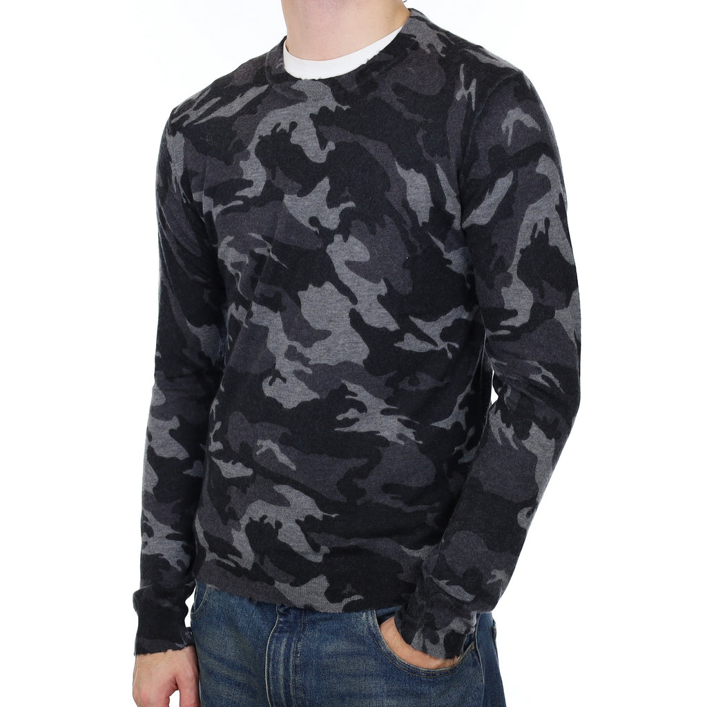 Men’s Zadig & Voltaire Grey Camouflage Cashmere Crew Neck Jumper Medium