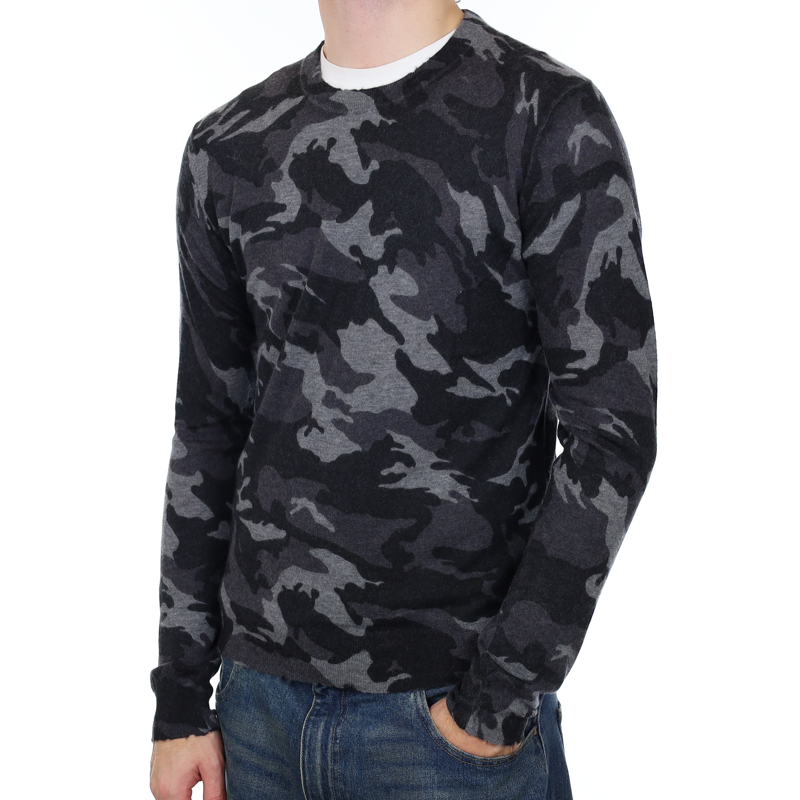 Men’s Zadig & Voltaire Grey Camouflage Cashmere Crew Neck Jumper Medium