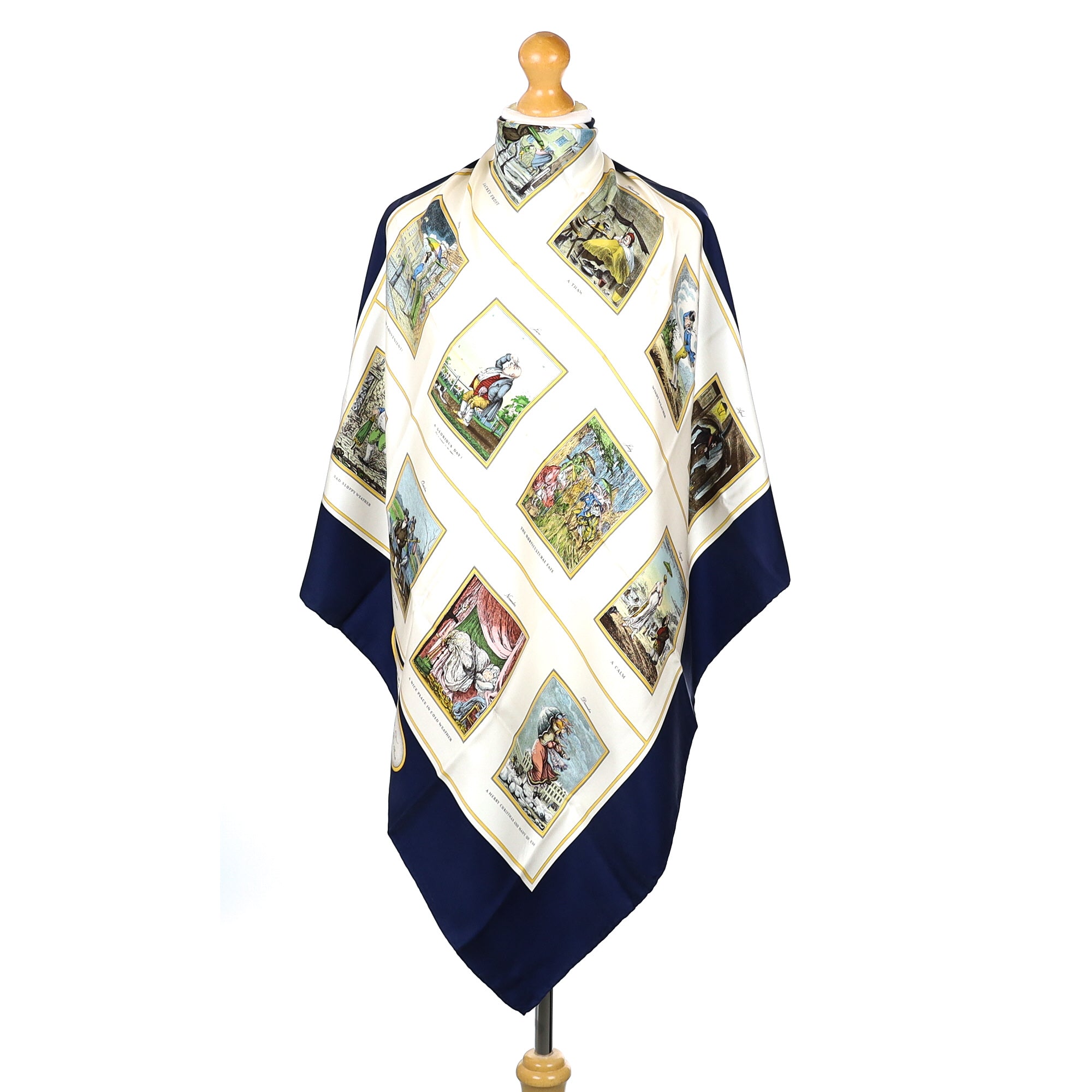 Burberry Illustrated Weather Descriptions Vintage Silk Scarf