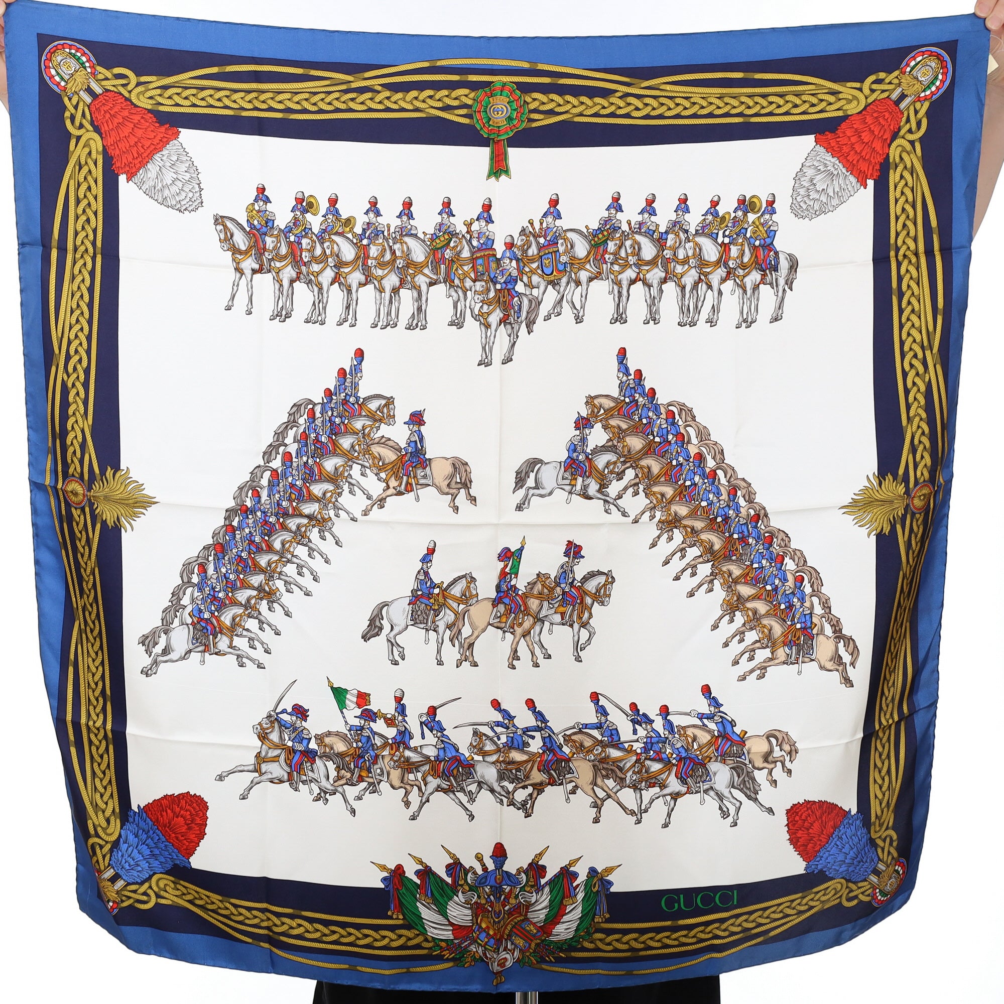 Brand New Gucci Military Design Vintage Silk Scarf