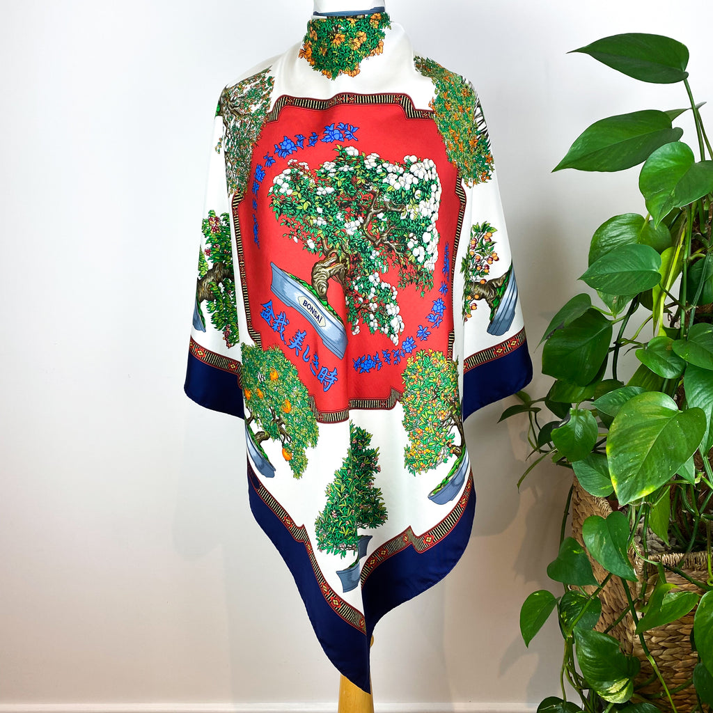 Boxed Hermes Les Beaux Jours de Bonsai 1991 Designer Silk Scarf