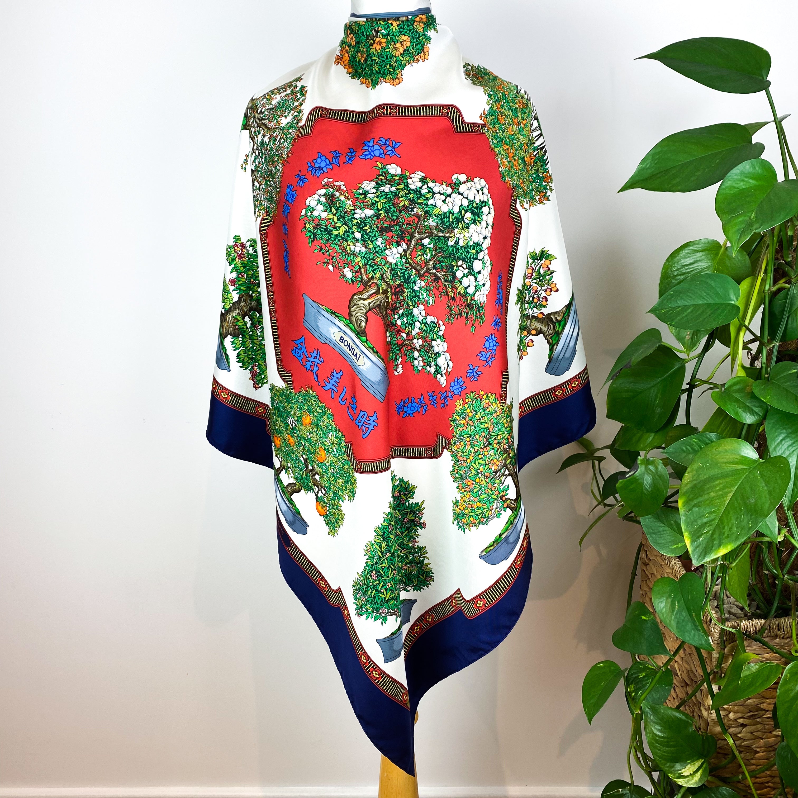 Boxed Hermes Les Beaux Jours de Bonsai 1991 Designer Silk Scarf