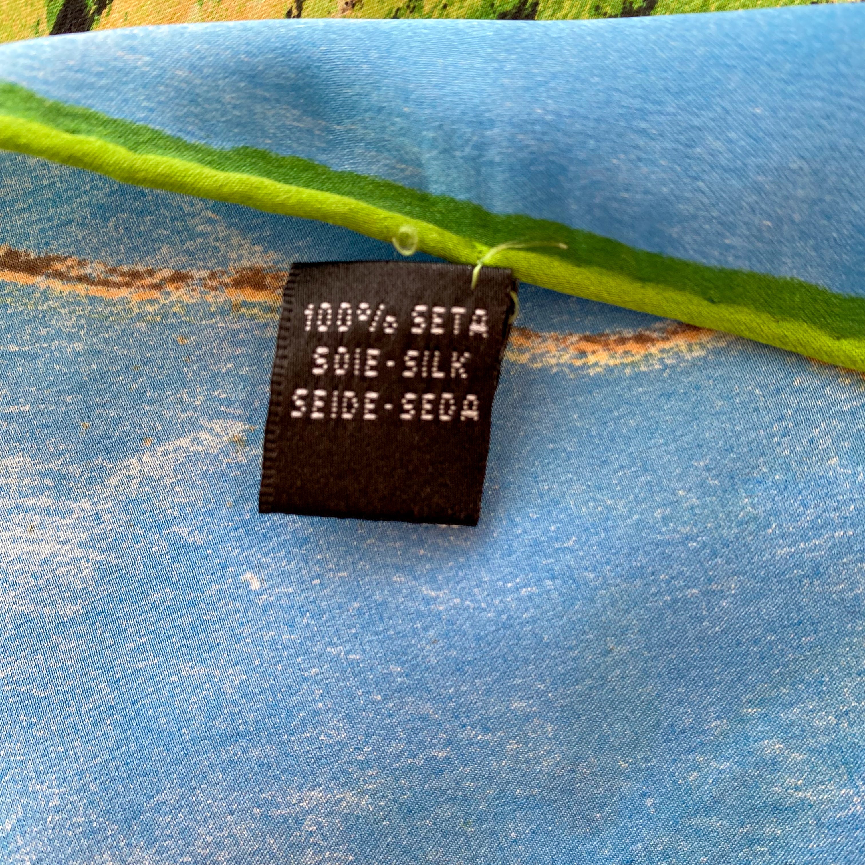Blue and Green Botanical Silk Scarf