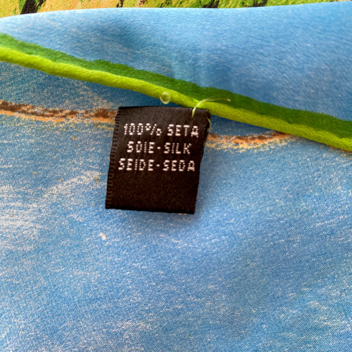 Blue and Green Botanical Silk Scarf