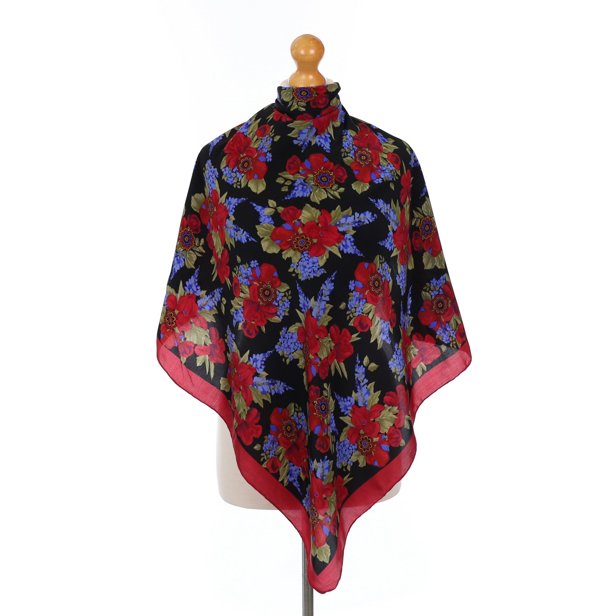 70’s French Daniel Laurent Dark Floral Silk Scarf