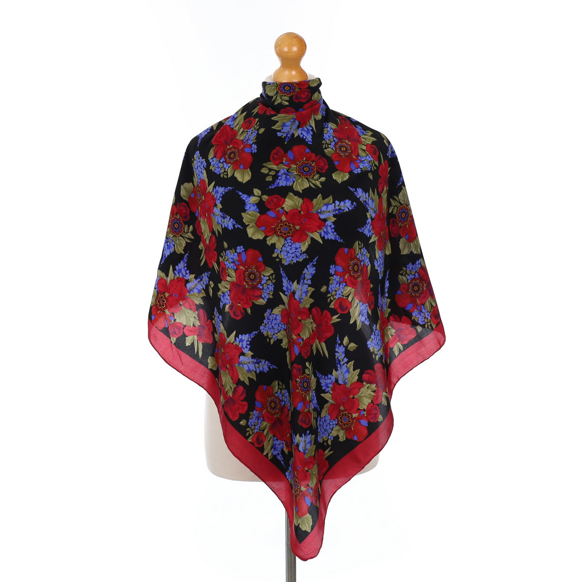 70’s French Daniel Laurent Dark Floral Silk Scarf