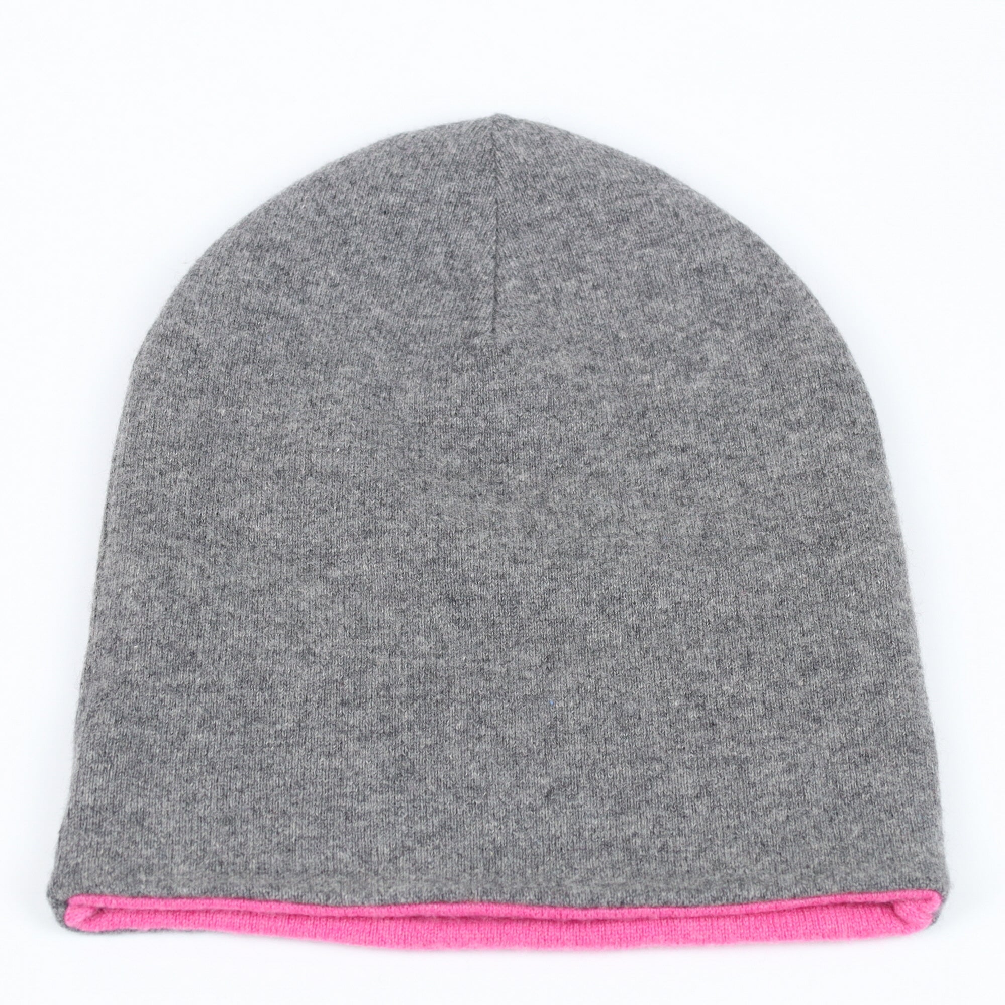 Smoke Grey and Hot Pink Cashmere Beanie Hat