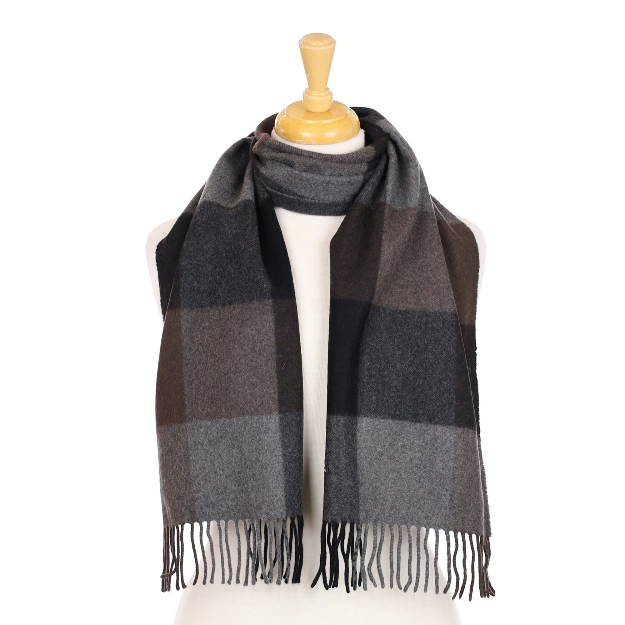 Charcoal and Brown Check Woven Scarf