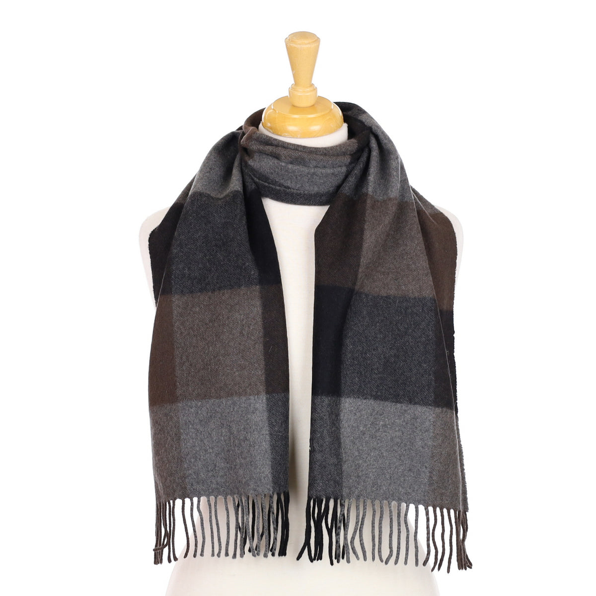 Charcoal and Brown Check Woven Scarf