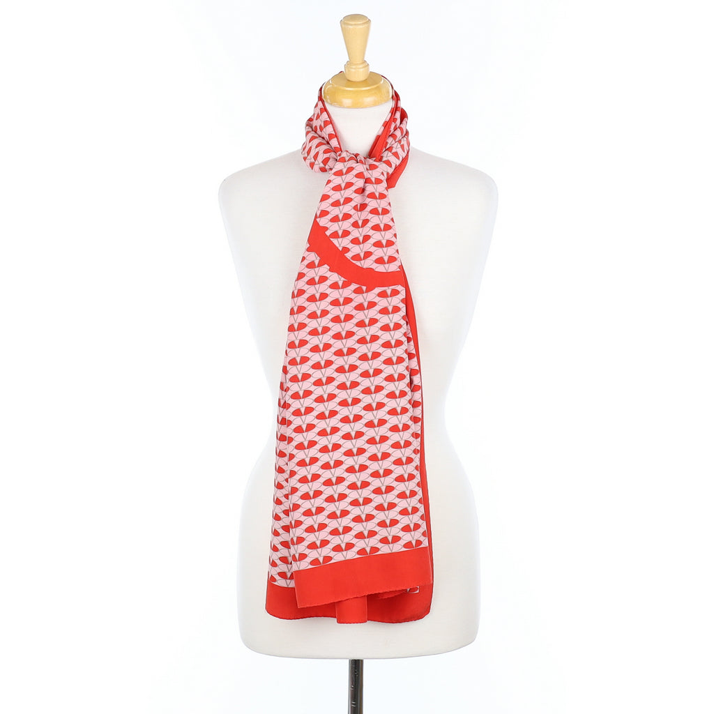 Immaculate Italian Red and Pink Long Silk Scarf