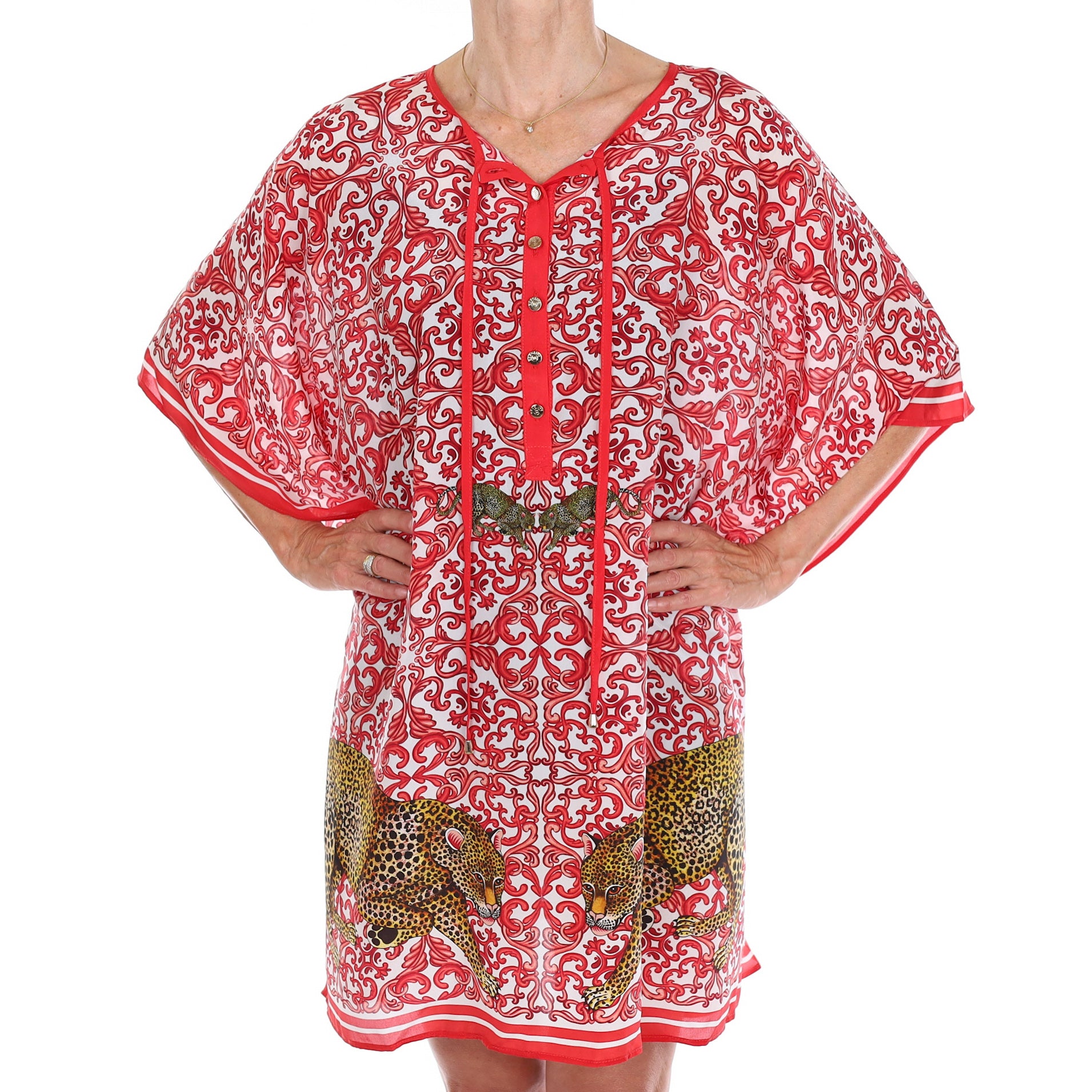 Brand New Bellezza Red Leopard Safari Silk Kaftan Short DISPATCHED W/C 8th SEPTEMBER