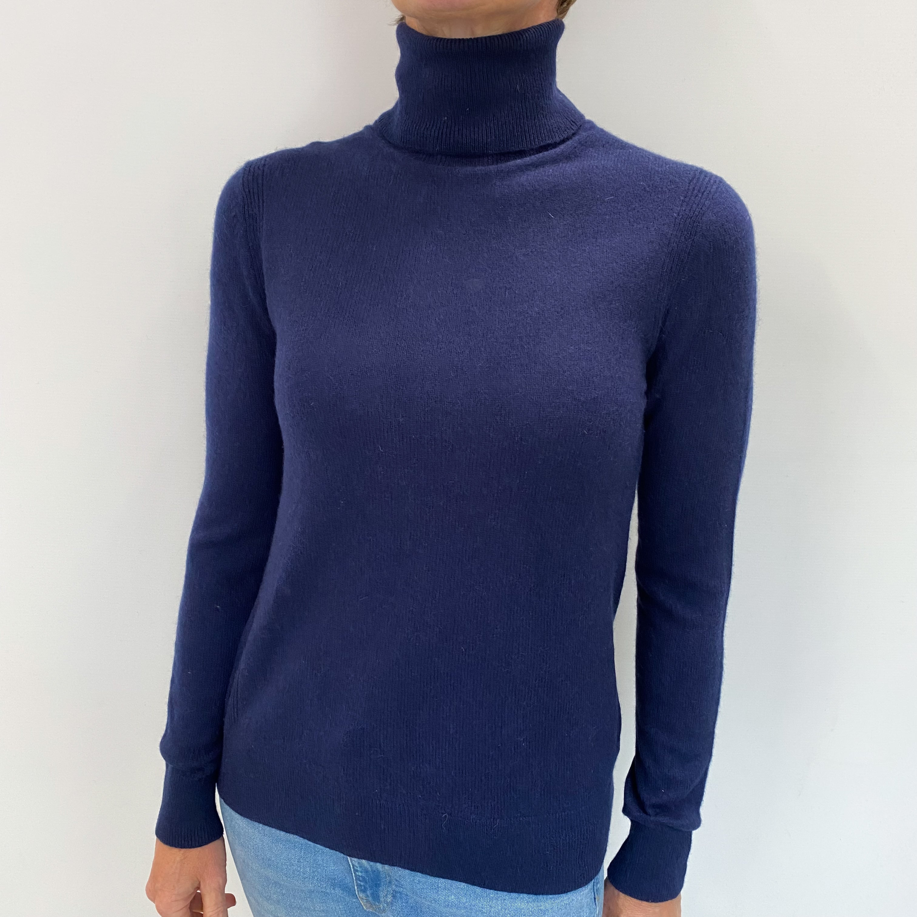 Midnight Navy Cashmere Polo Neck Jumper Small