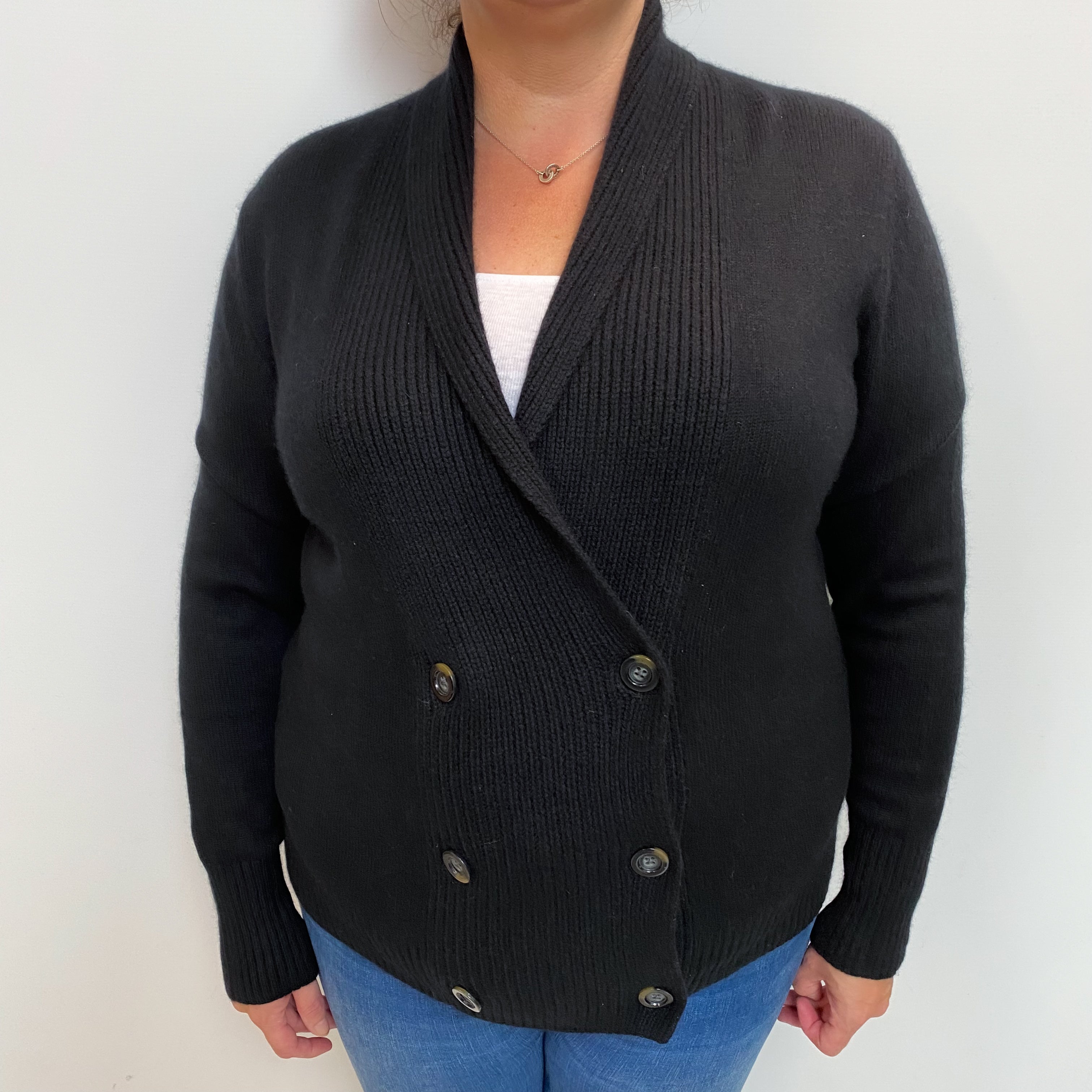 Black Cashmere V-Neck Cardigan Extra Large