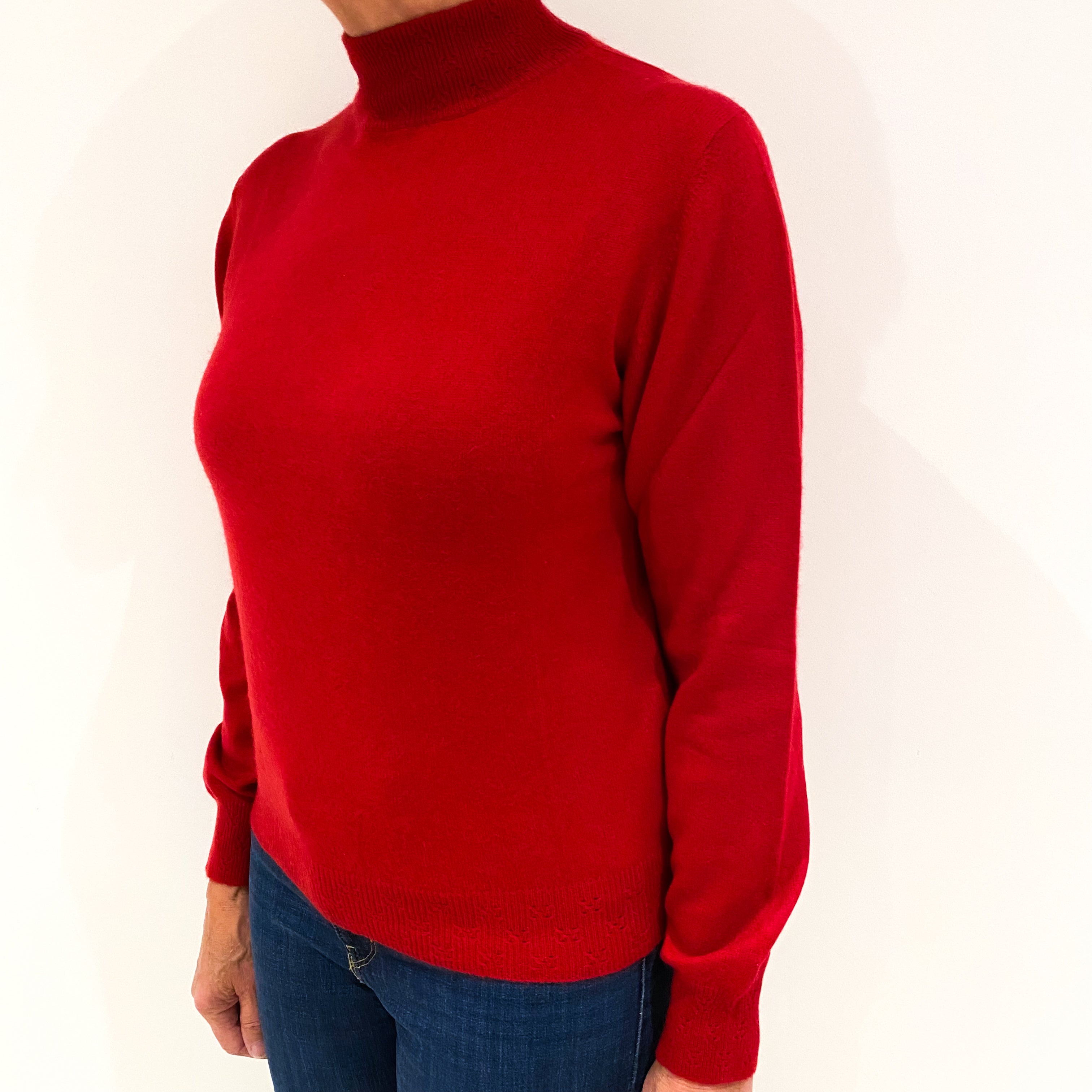 Post Box Red Cashmere Polo Neck Jumper Medium