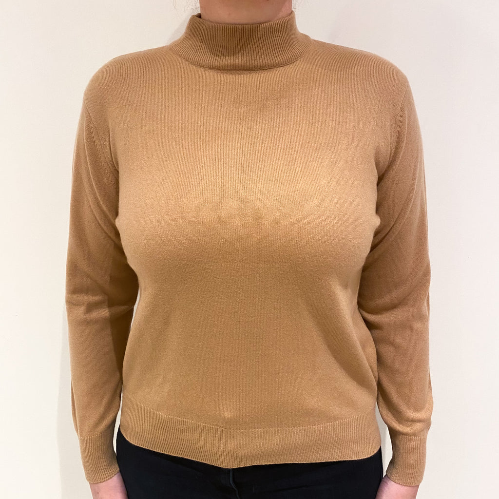 Camel Cashmere Turtle Neck Jumper Large