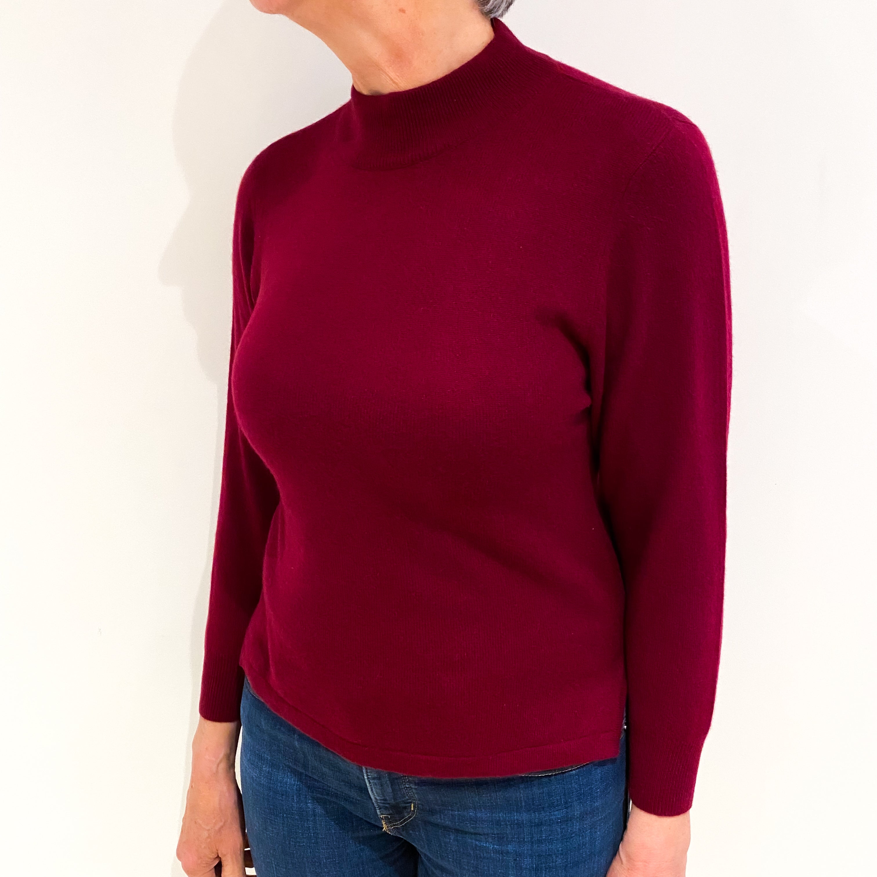 Garnet Red Cashmere Turtle Neck Jumper Medium