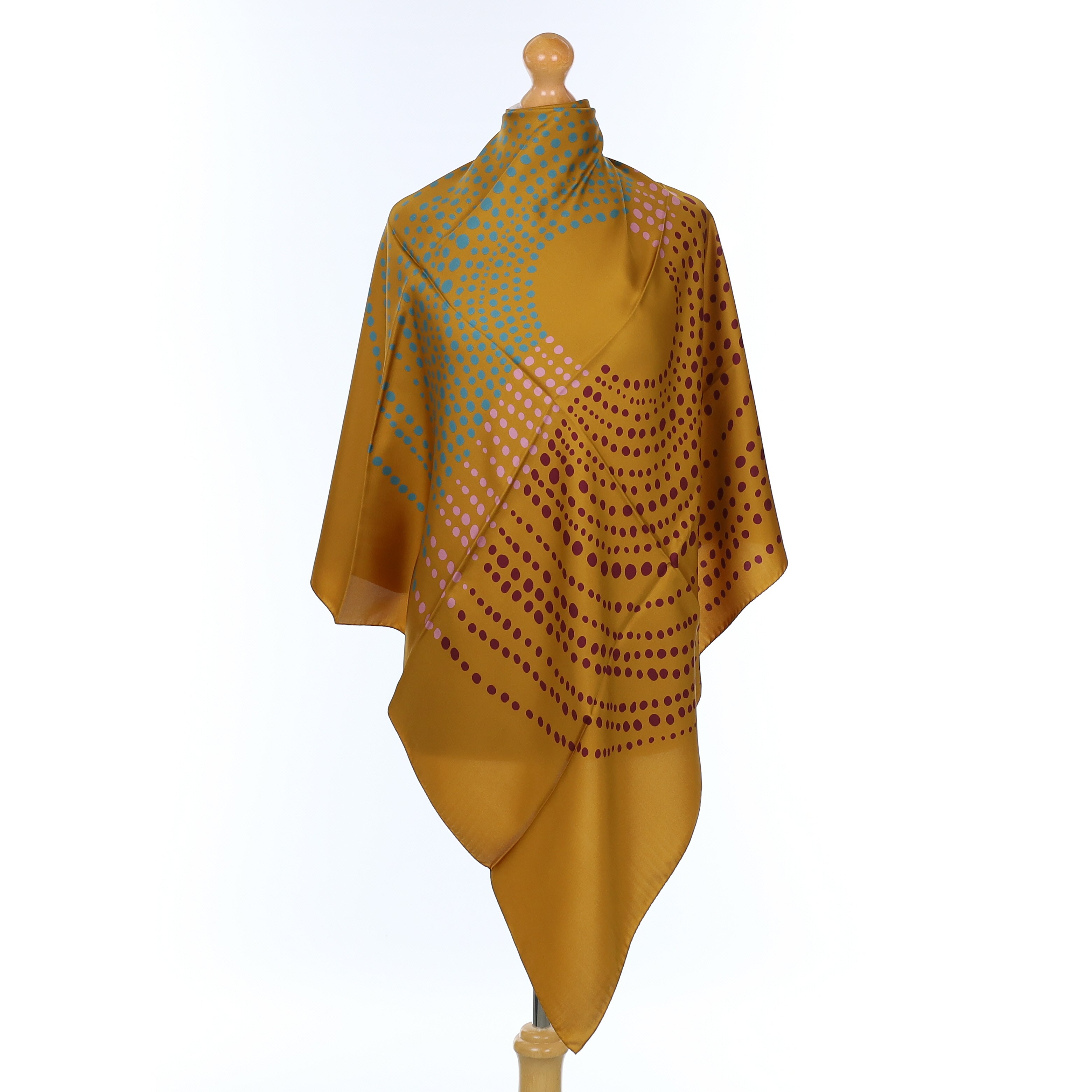Brand New Italian Gold Spotted Silk Scarf