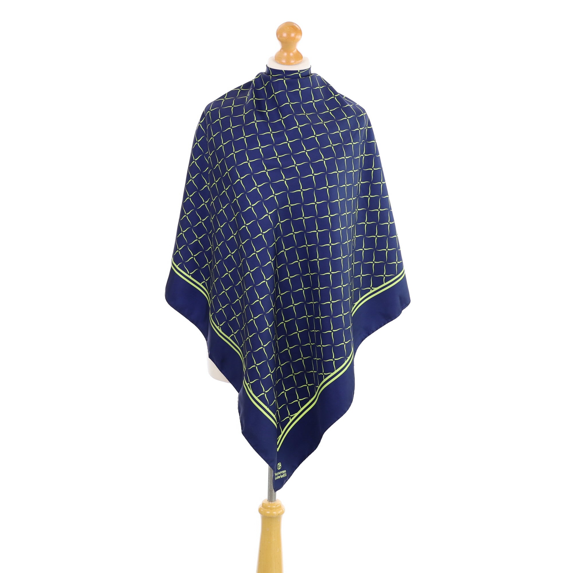 Navy and Lime Green Geometric Silk Scarf