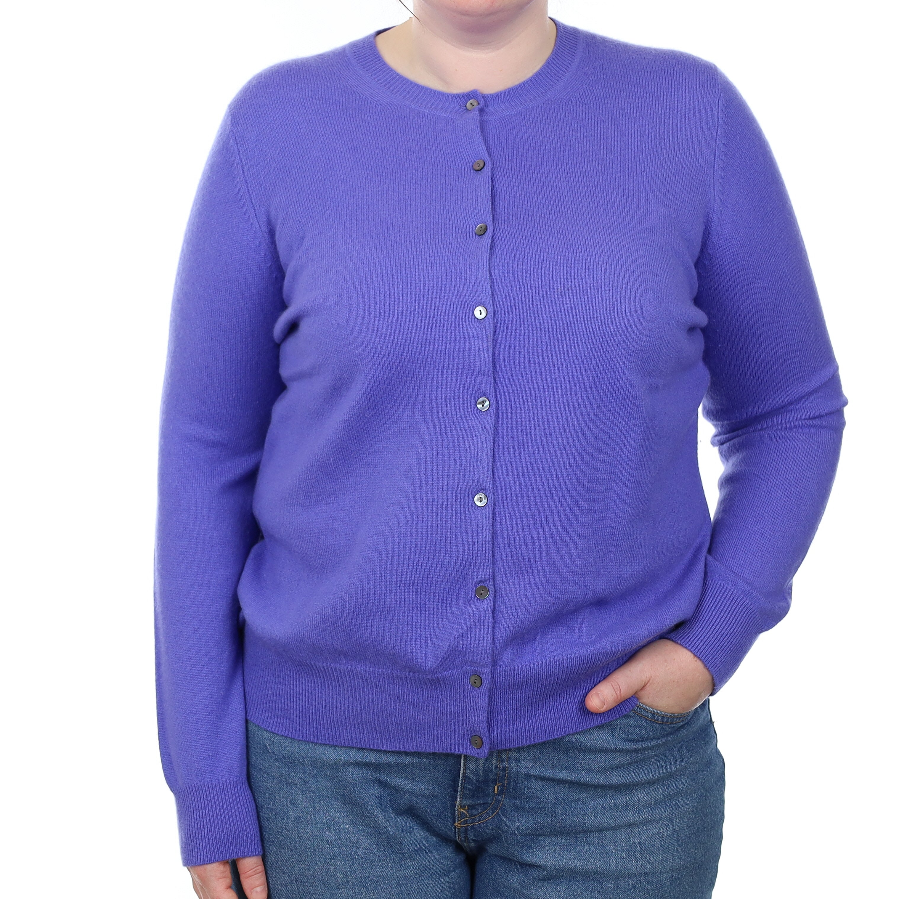 Periwinkle Purple Cashmere Crew Neck Cardigan Large