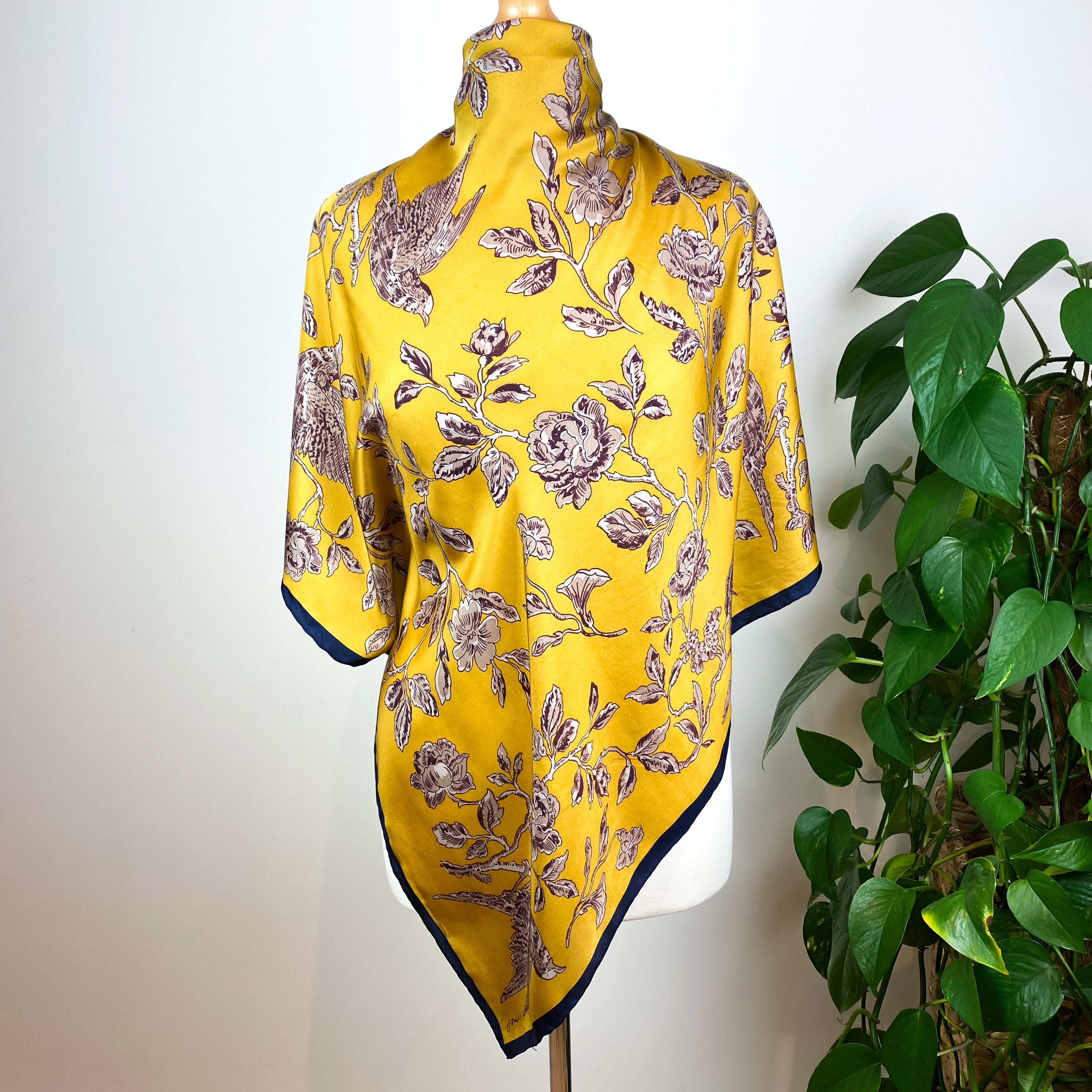 Joules Mustard Bird Design Silk Scarf
