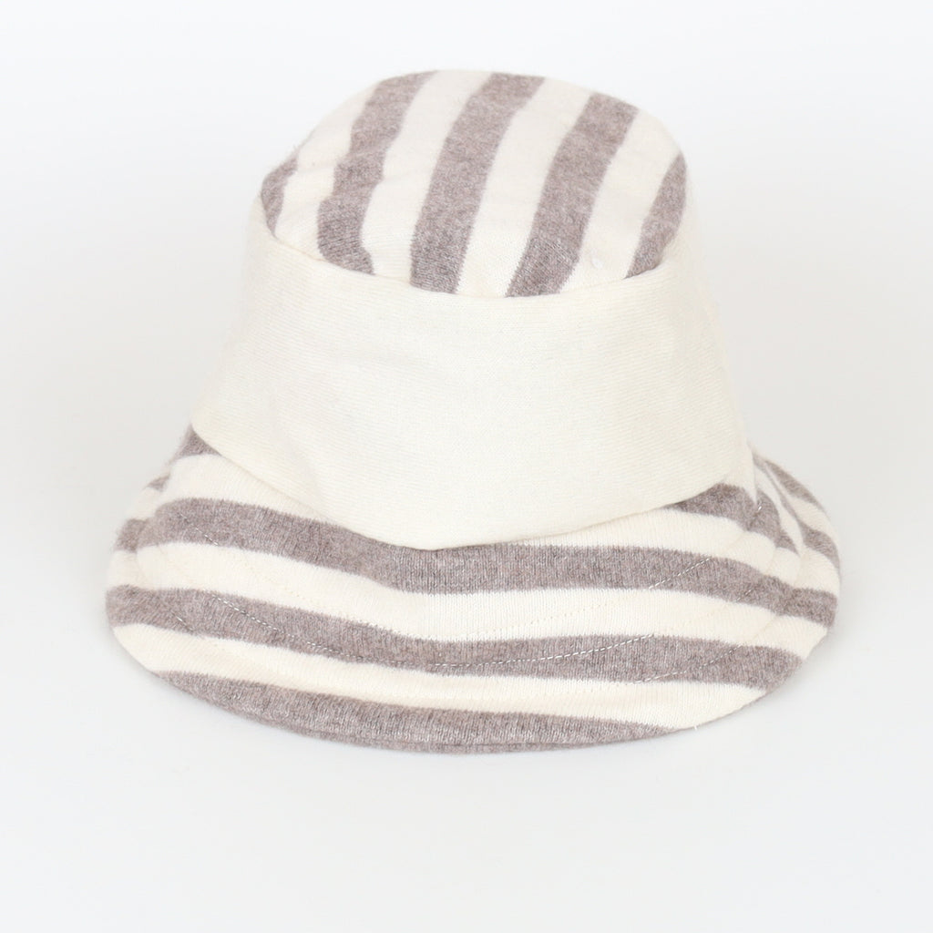 Mink and Cream Striped Reversible Cashmere Bucket Hat Medium