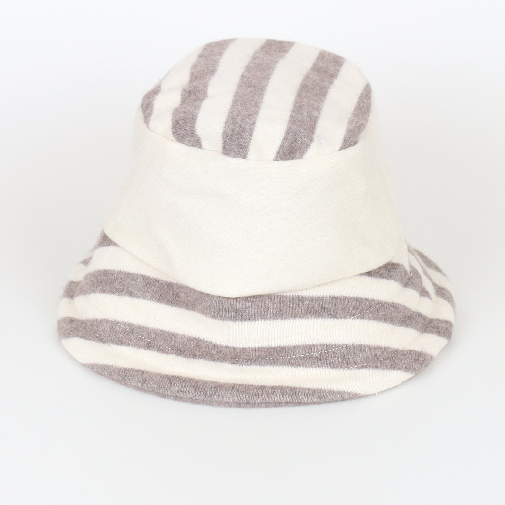Mink and Cream Striped Reversible Cashmere Bucket Hat Medium