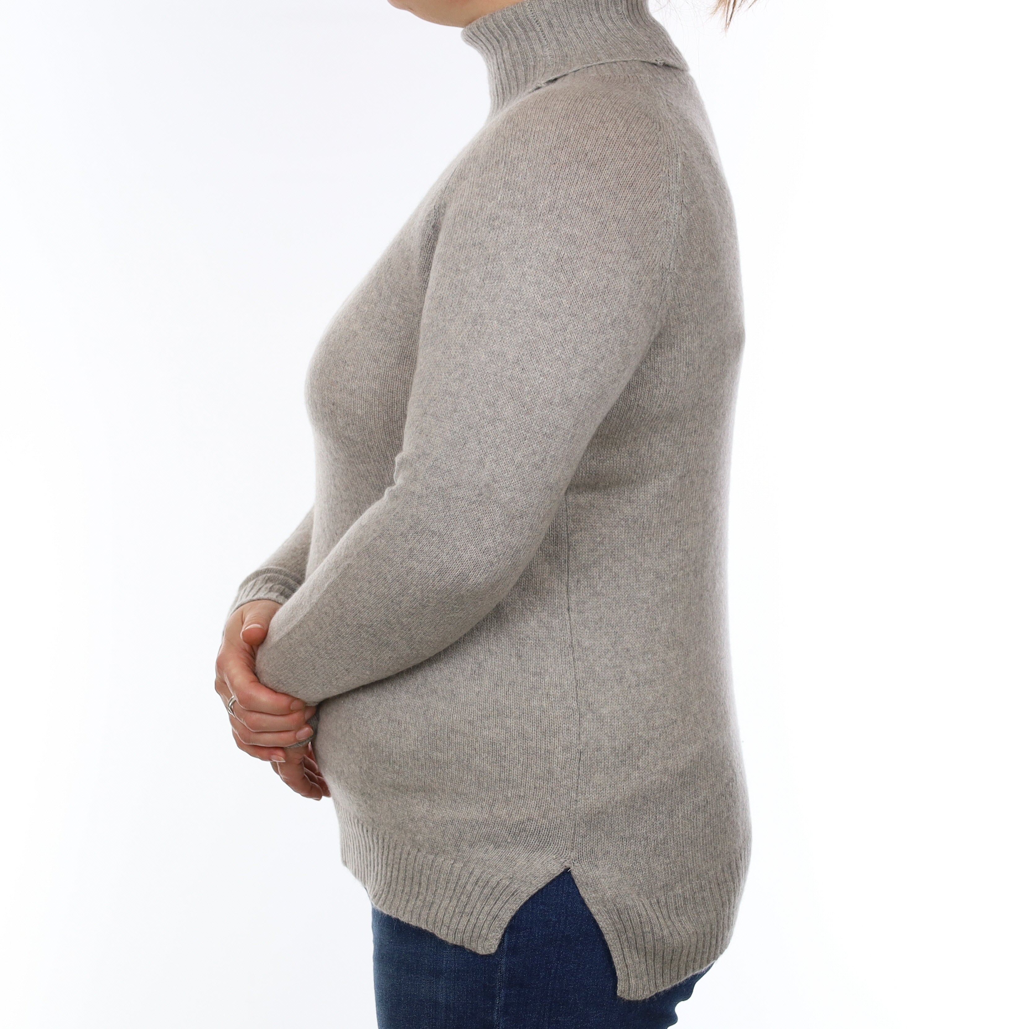 Smoke Grey Cashmere Polo Neck Jumper Large