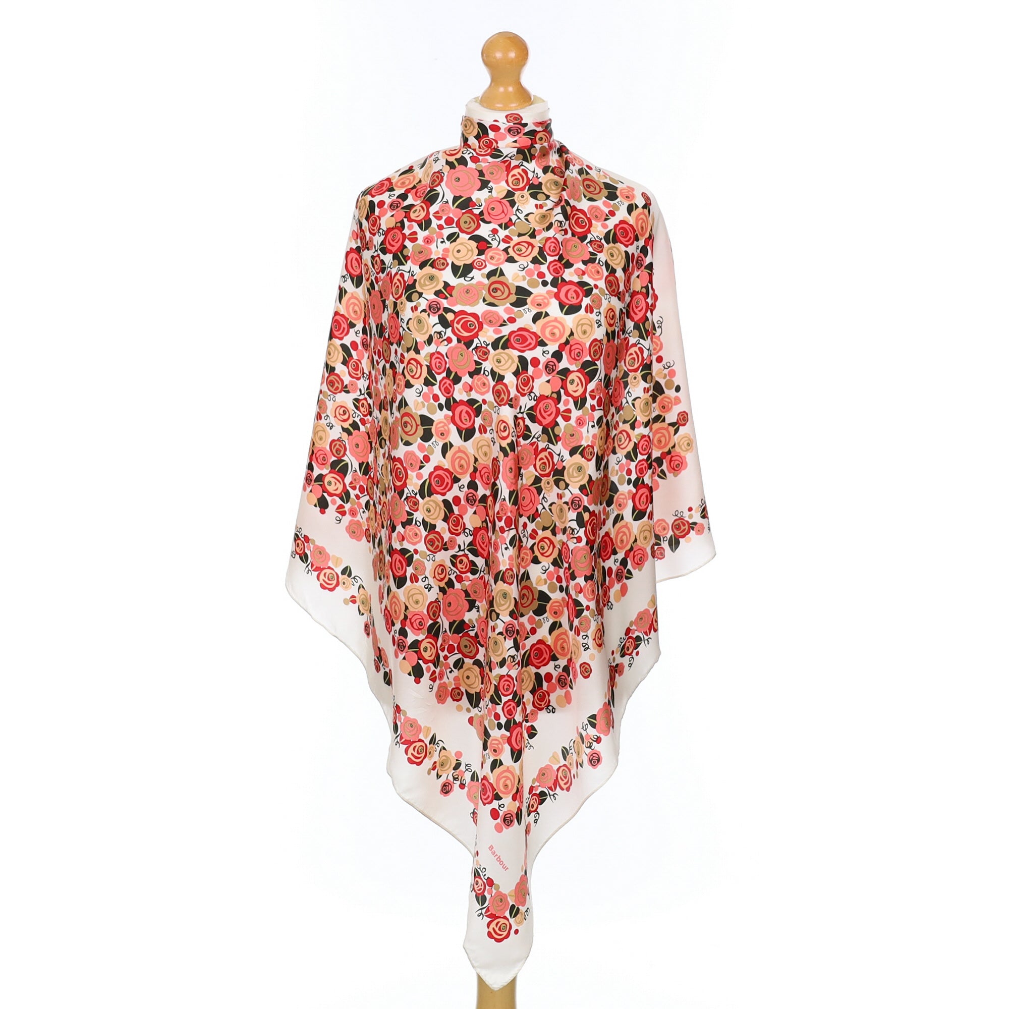 Barbour Modern Red, Pink and Cream Floral Silk Scarf