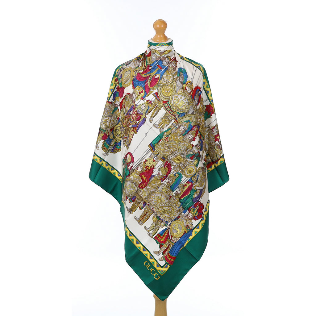 Brand New Gucci Renaissance Design Vintage Green Silk Scarf