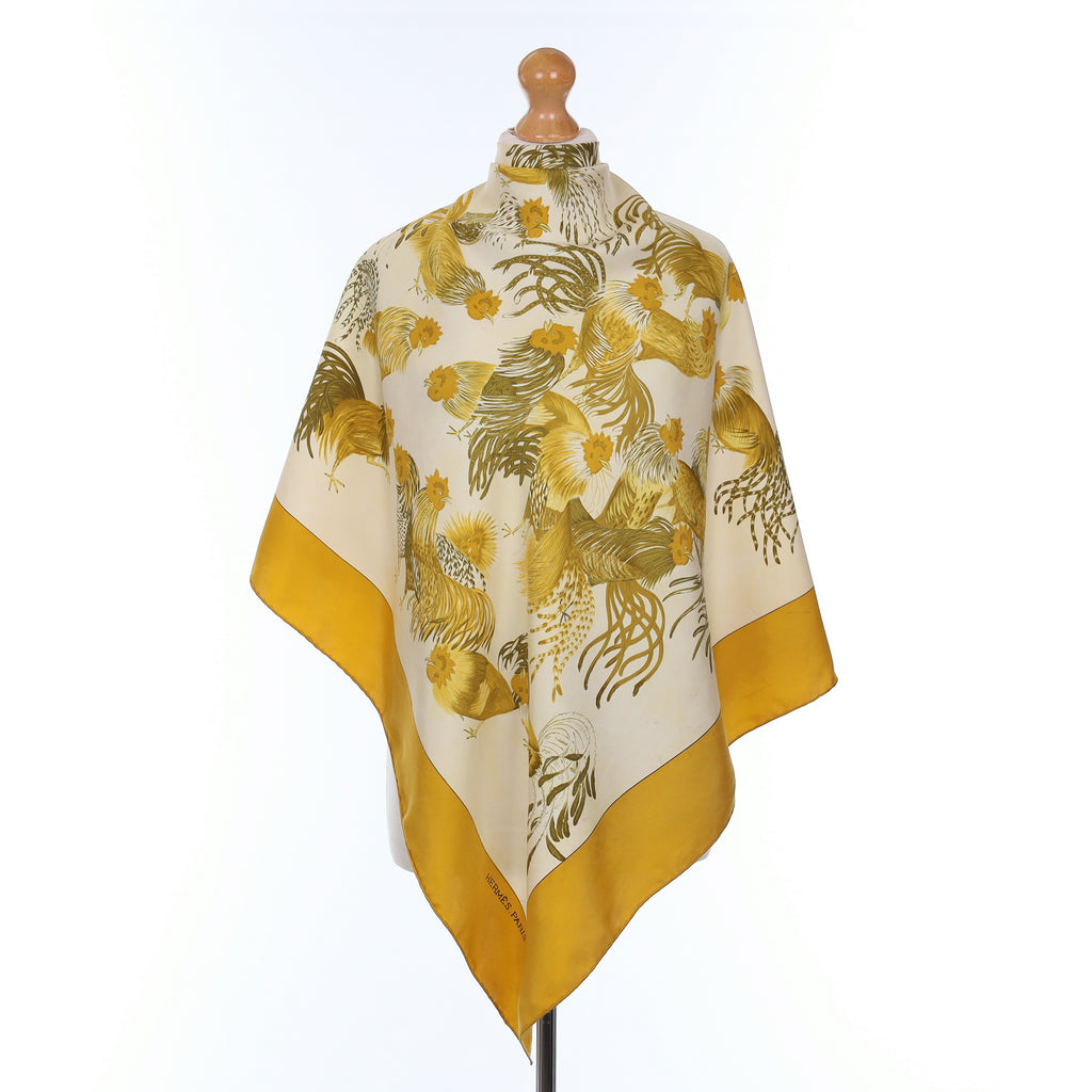 Hermès Les Coqs Vintage Silk Scarf Rare