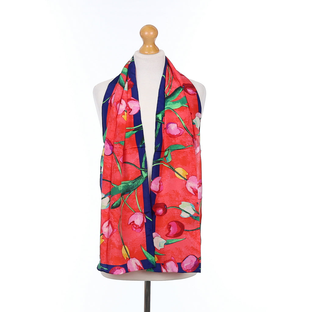 Red Tulip Design Silk Scarf