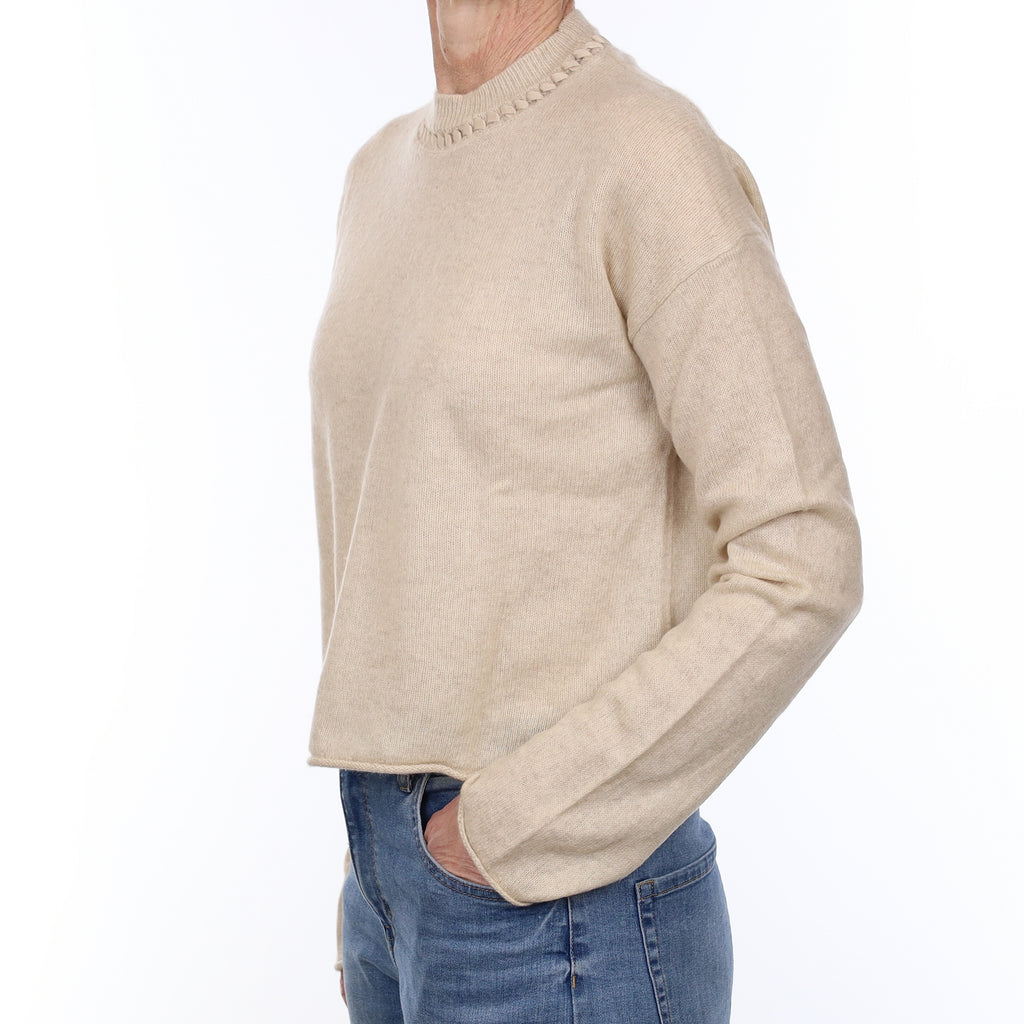 Theory Oatmeal Cashmere Lace Detail Crew Neck Jumper Small